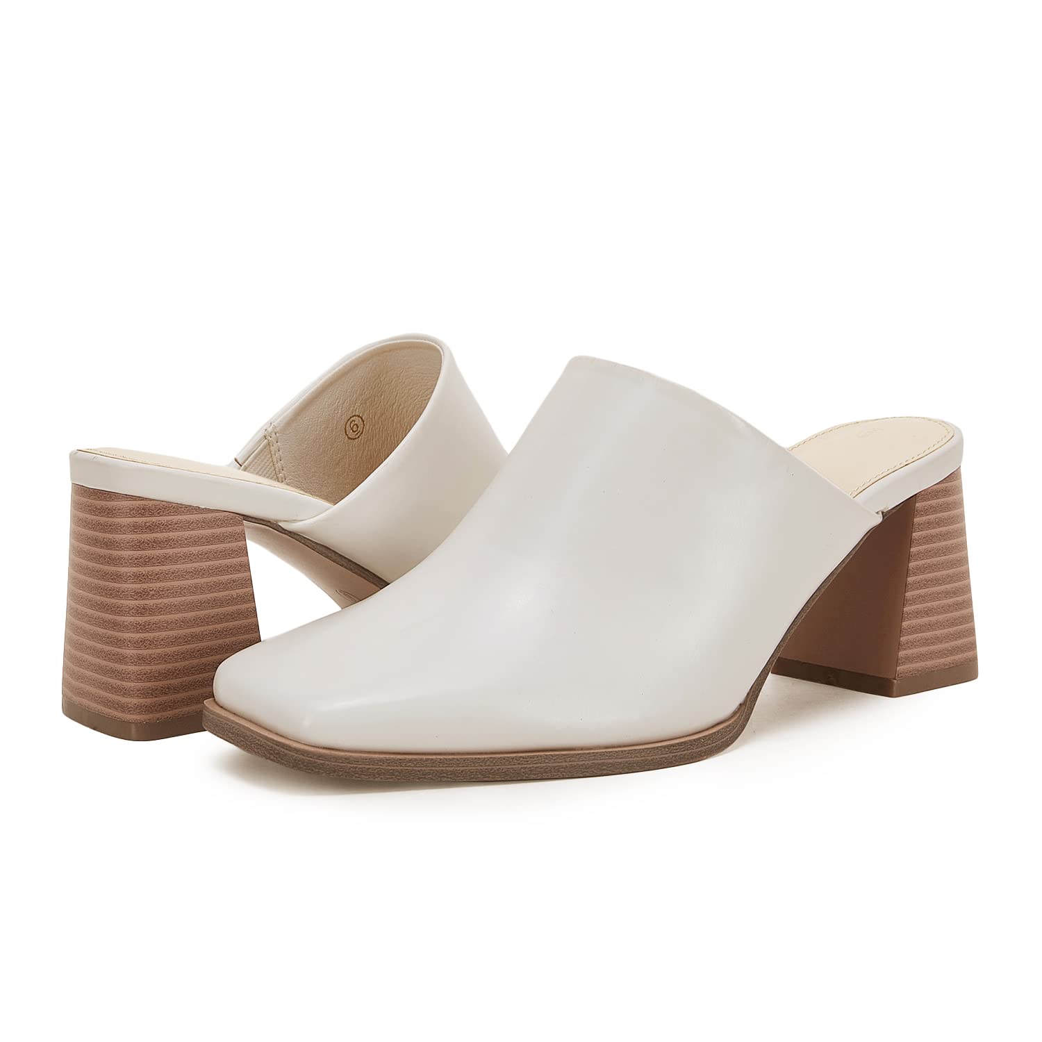 Trish Lucia Women's Chunky Stacked Heel Mules - Closed Square Toe Slip-On Clogs | Backless Loafers for Casual Wear | Comfortable White Shoes for Office, Shopping & Daily Outfits