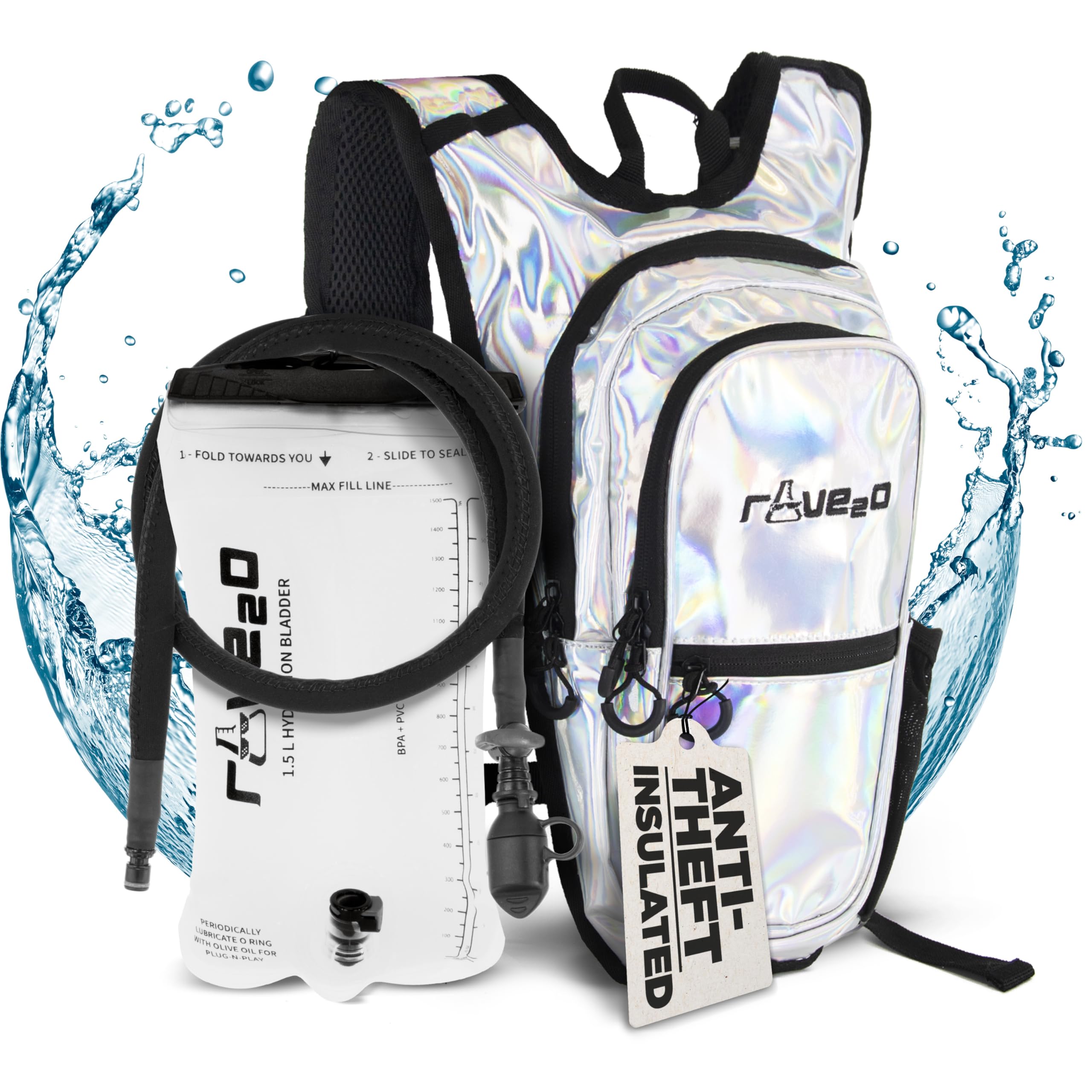 Anti Theft Hydration Backpack 1.5L - Insulated Water Backpack for Raves, Festivals, Hiking & Running - Leakproof & Secure for Men, Women & Kids - Perfect for Outdoor Adventures, Concerts & Sports