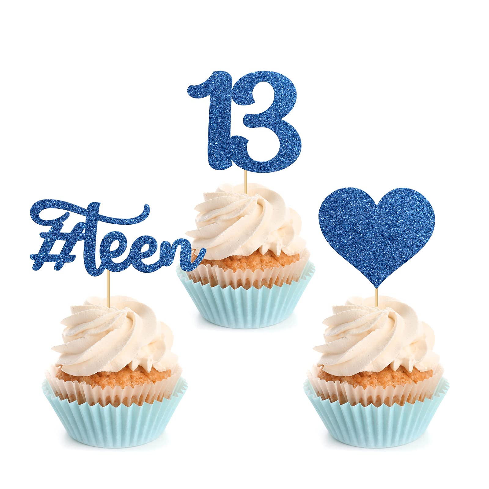 MonMon & Craft 24 Pcs 13th Birthday Cupcake Toppers - Teen 13 Cupcake Decorations for 13 Years Old Party - Perfect for Birthday Cakes, Desserts, and Celebration Events