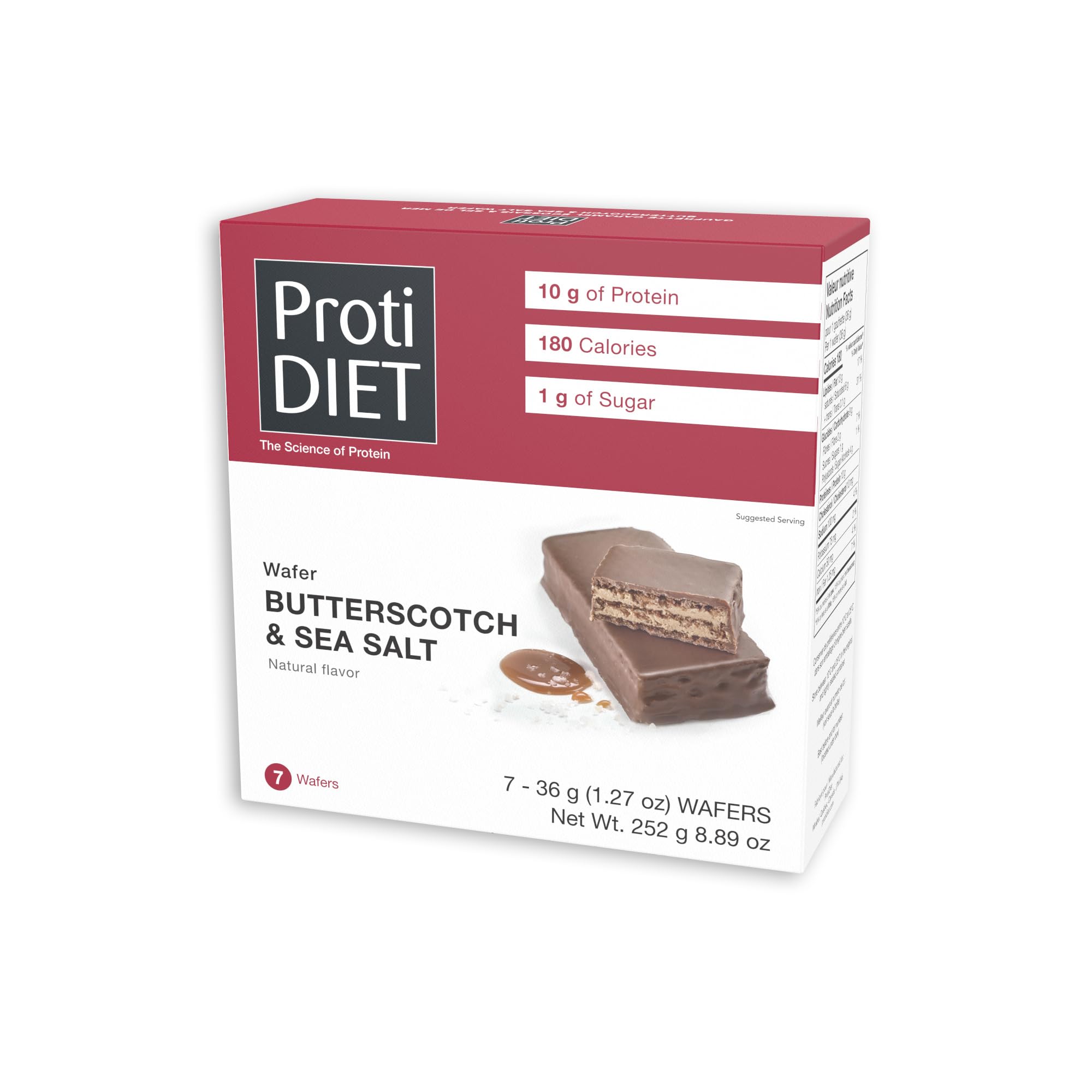 ProtiDIET Protein Butterscotch & Sea Salt Wafer Bars - 10g High Protein, Low Sugar, Keto Friendly - Healthy Meal Replacement & Snacks for Weight Loss, Gym, Office - 7 Pack Protein Bars for Adults