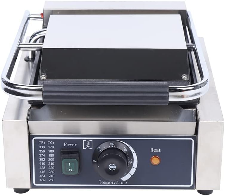 Commercial Electric Griddle 110V - 1800W Single Panini Press Grill & Sandwich Toaster with Smooth Flat Surface, Includes Cleaning Sponges - Perfect for Restaurants, Cafes, Food Trucks & Home Kitchens - Make Hamburgers, Paninis, Grilled Cheese & More
