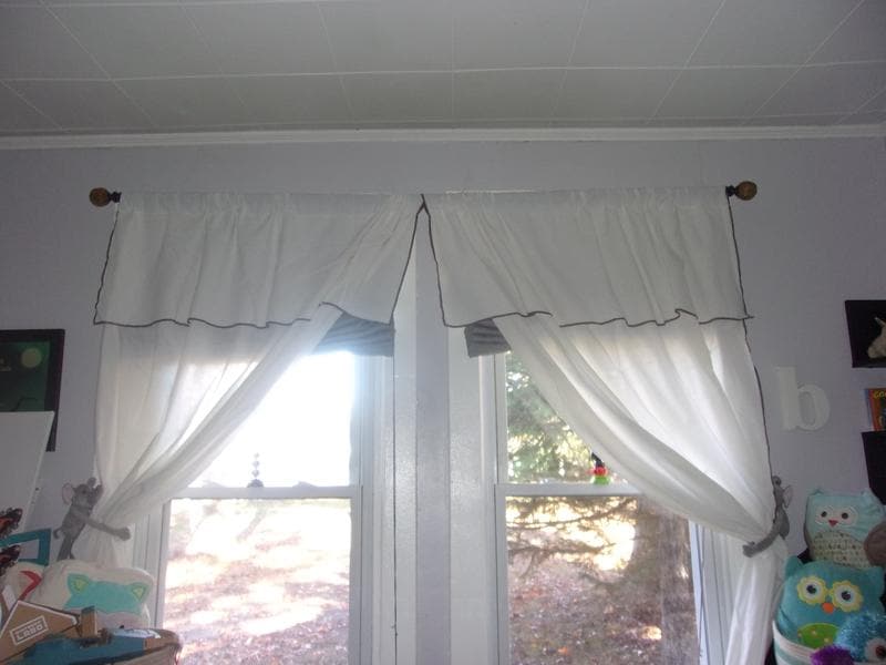 Modern Faux Linen Embroidered Edge Window Curtain Panel Set with Attached Valance - Elegant Home Decor for Living Room, Bedroom & Dining Room
