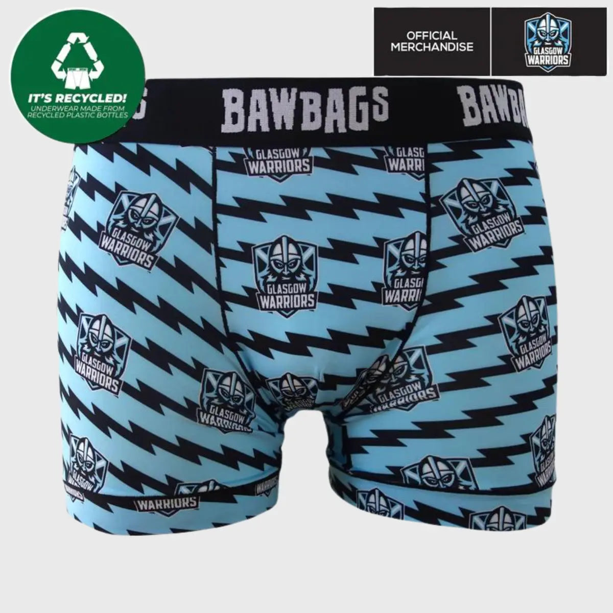 Bawbags Glasgow Warriors Stripe Technical Boxer Shorts for Men - Breathable Moisture-Wicking Underwear for Sports & Everyday Comfort