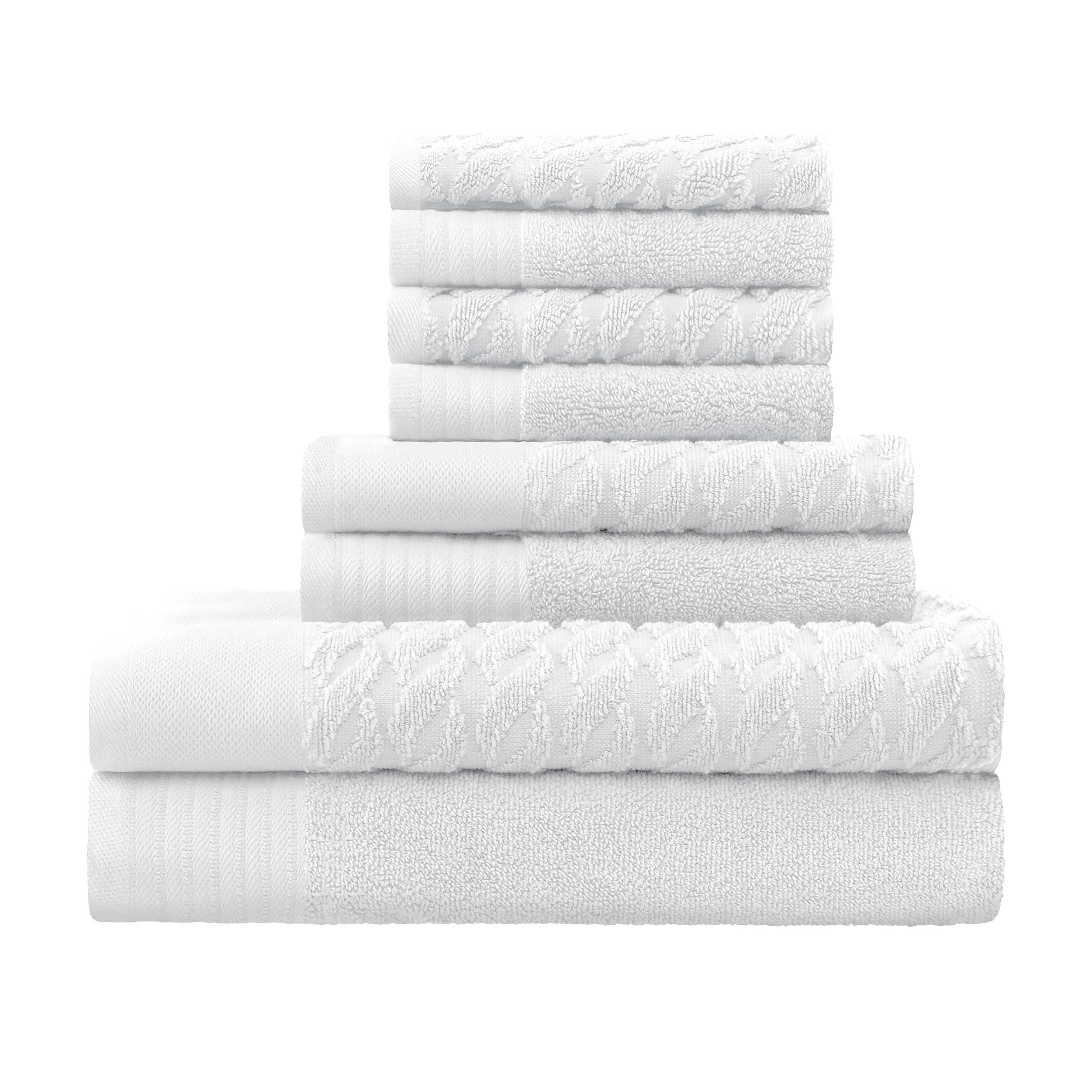 Premium 8-Piece Turkish Cotton Jacquard Herringbone & Solid Bath Towel Set - Ultra Soft & Absorbent for Spa, Bathroom & Luxury Home Use