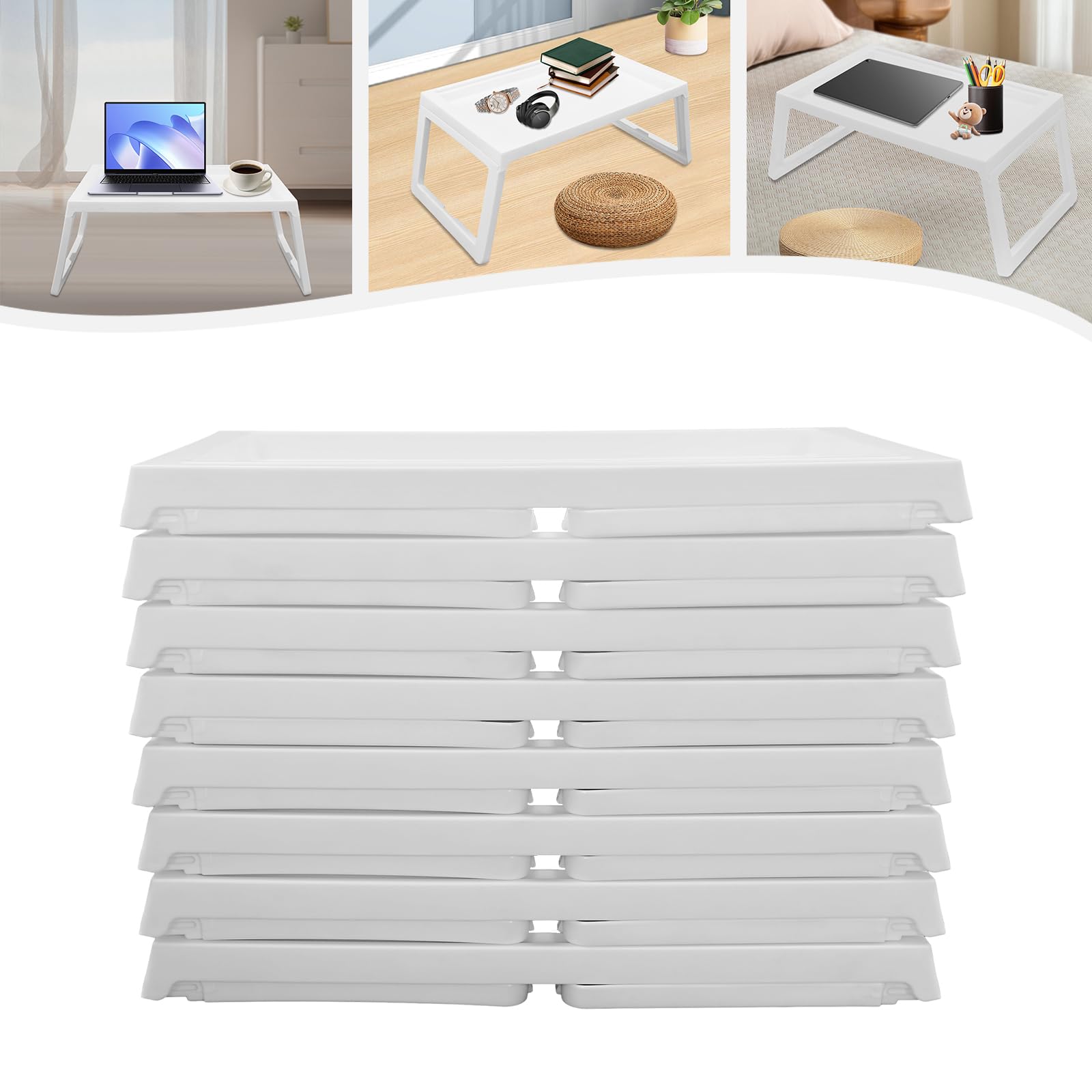 8-Piece Foldable Bed Tray Table Set - Portable Breakfast Tray for Sofa, Bed, Eating & Working | Perfect as Laptop Desk, Snack Tray, Study Table & Dining Tray for Home, Office & Dorm Use