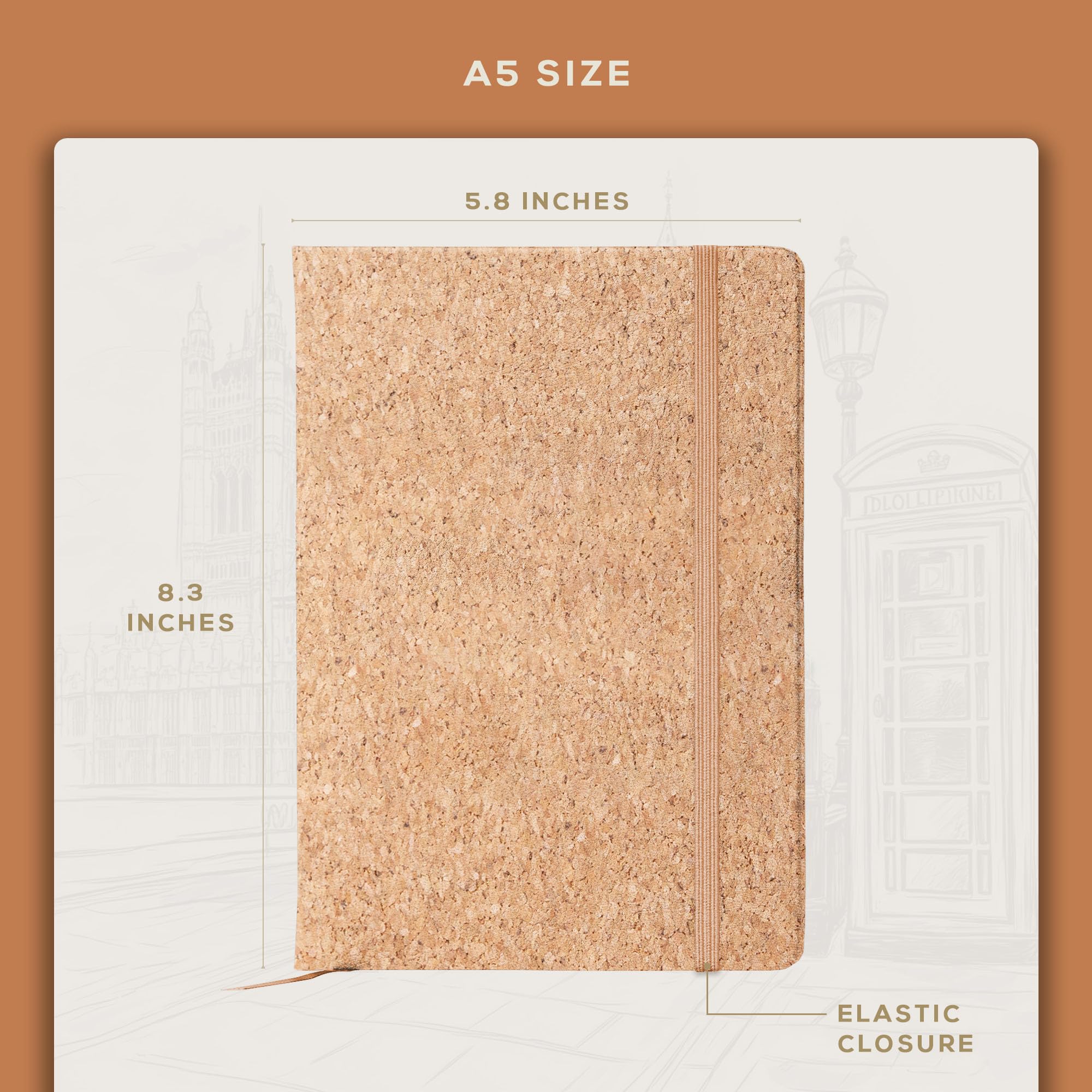 Premium BEECHMORE Lined Journal Notebook - 5.8 x 8.3 inch A5 Size, 160 Pages Hardcover Leather Writing Notebook for Women & Men, 120 GSM Thick Paper, Gift Box Included - Perfect for Work, School, Travel & Daily Journaling