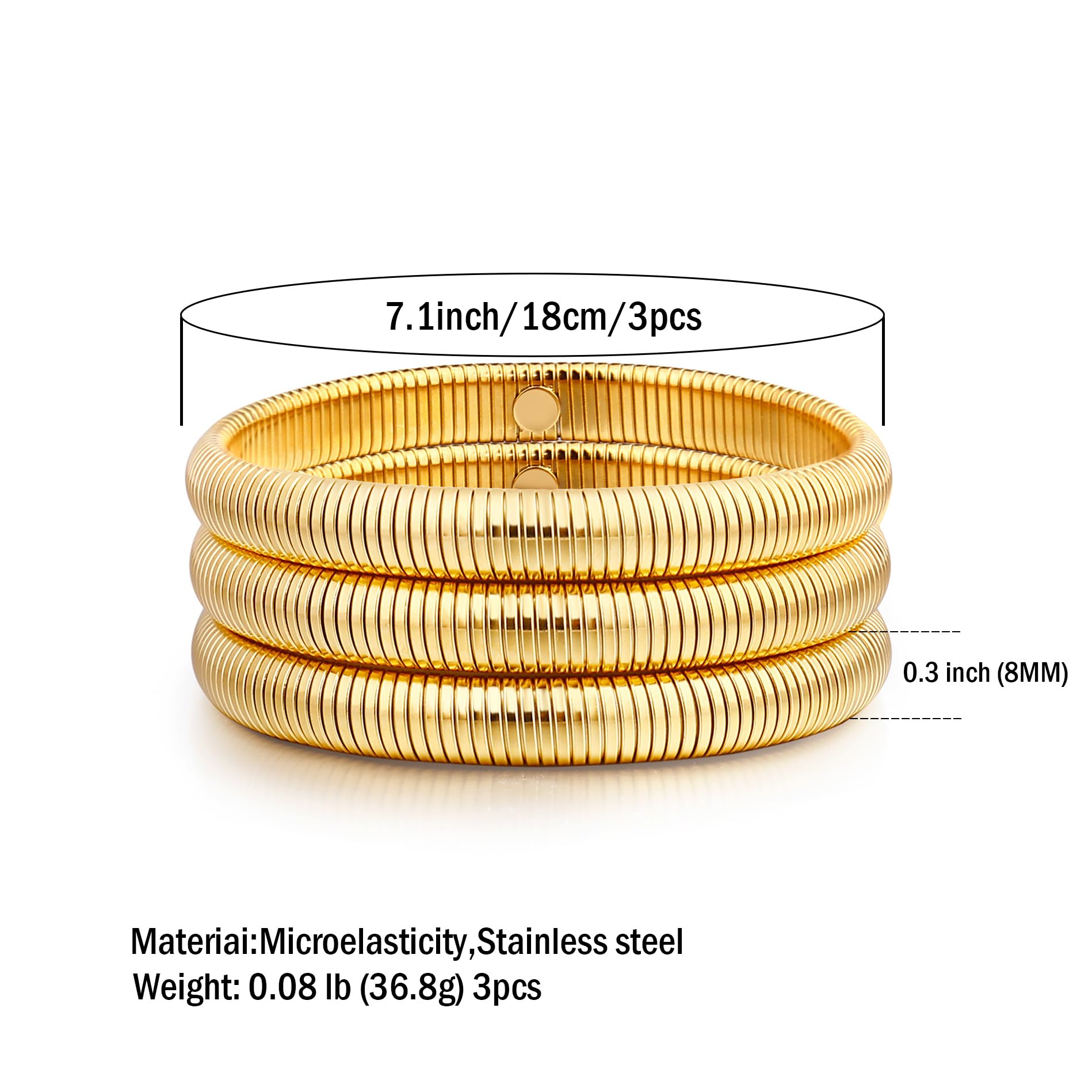 14K Gold Plated Bangle Bracelets for Women - Non-Tarnish, Stackable, Stretch Snake Chain Bracelet Set | Trendy Chunky Gold Jewelry for Everyday Wear, Parties & Gifts