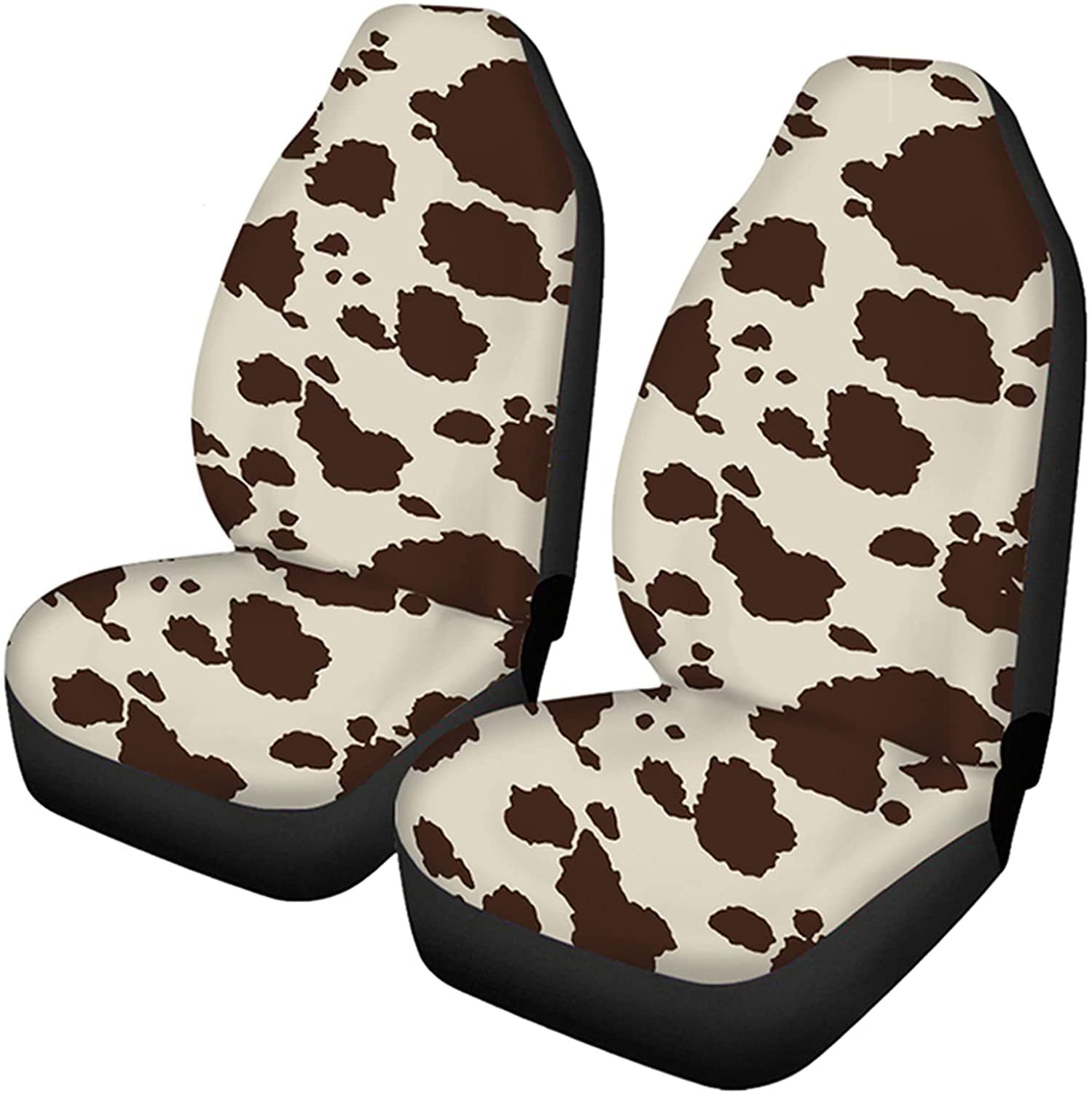 Cute Cow Print Car Seat Covers Set - 2 Pack Animal Pattern Front Seat Protectors for Women, Soft Bucket Seat Cushion Covers with Non-Slip Backing | Perfect for Daily Commute, Road Trips & Cow Lover Gifts