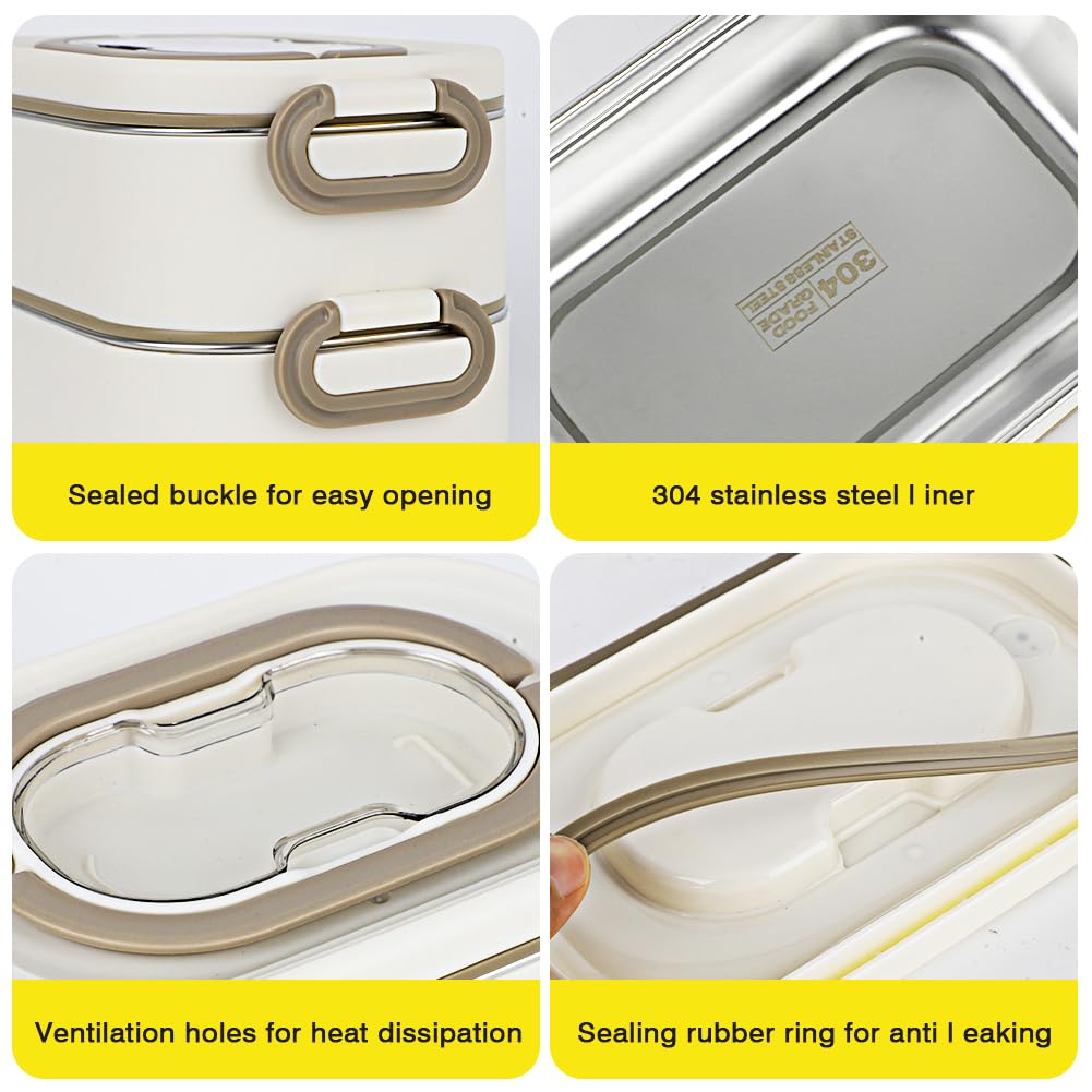 MIUUIPI 1600ml 2-Layer Leakproof Lunch Box Kit with Utensils - Bento Box with Compartments for Office, School, Picnic - Microwave Safe Food Container for Adults & Kids