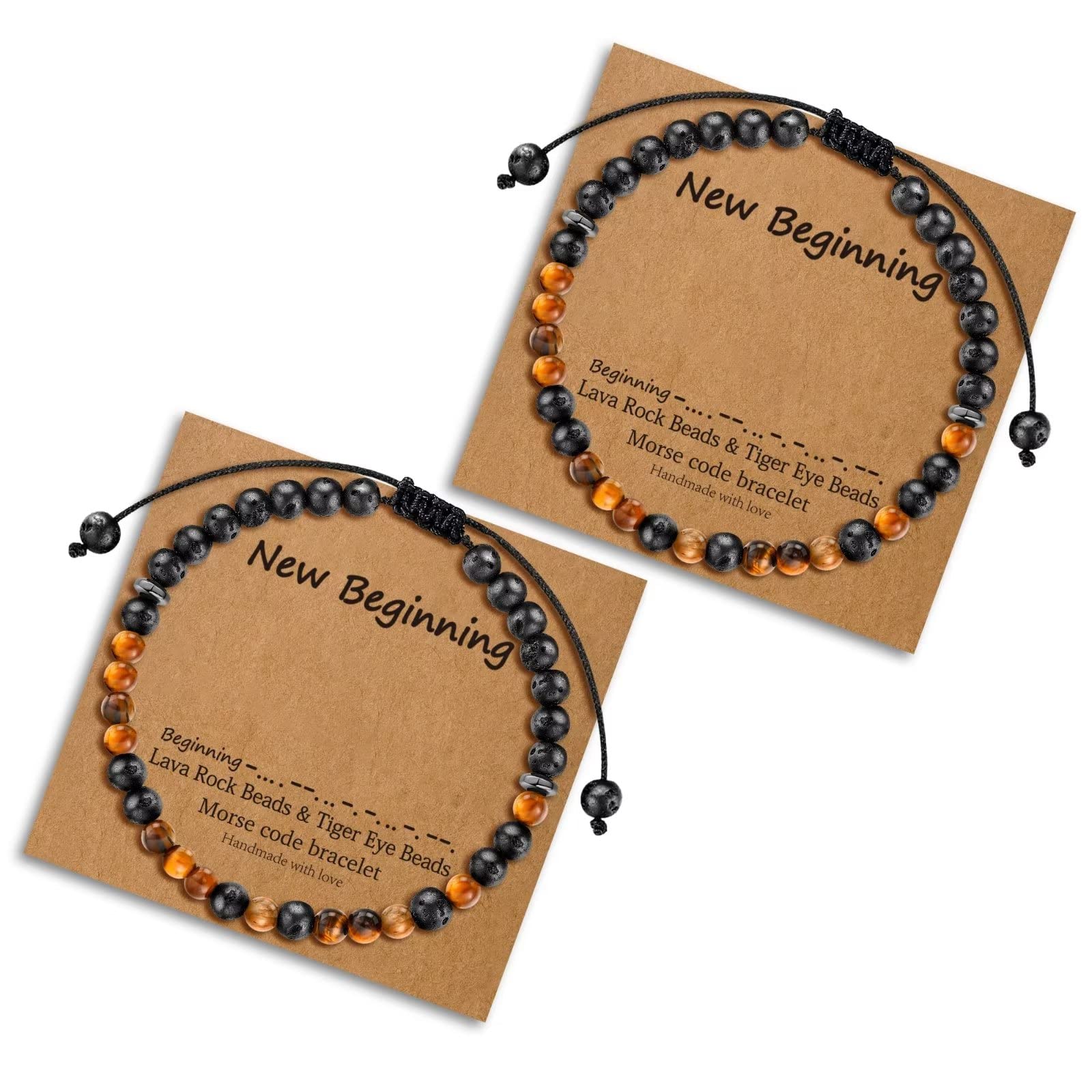 Morse Code Bracelets for Women - 2pcs Tiger Eye Beaded & Lava Rock Friendship Bracelets - Inspirational Birthday Gifts for Best Friend - Perfect for Daily Wear, Special Occasions, and Thoughtful Gestures