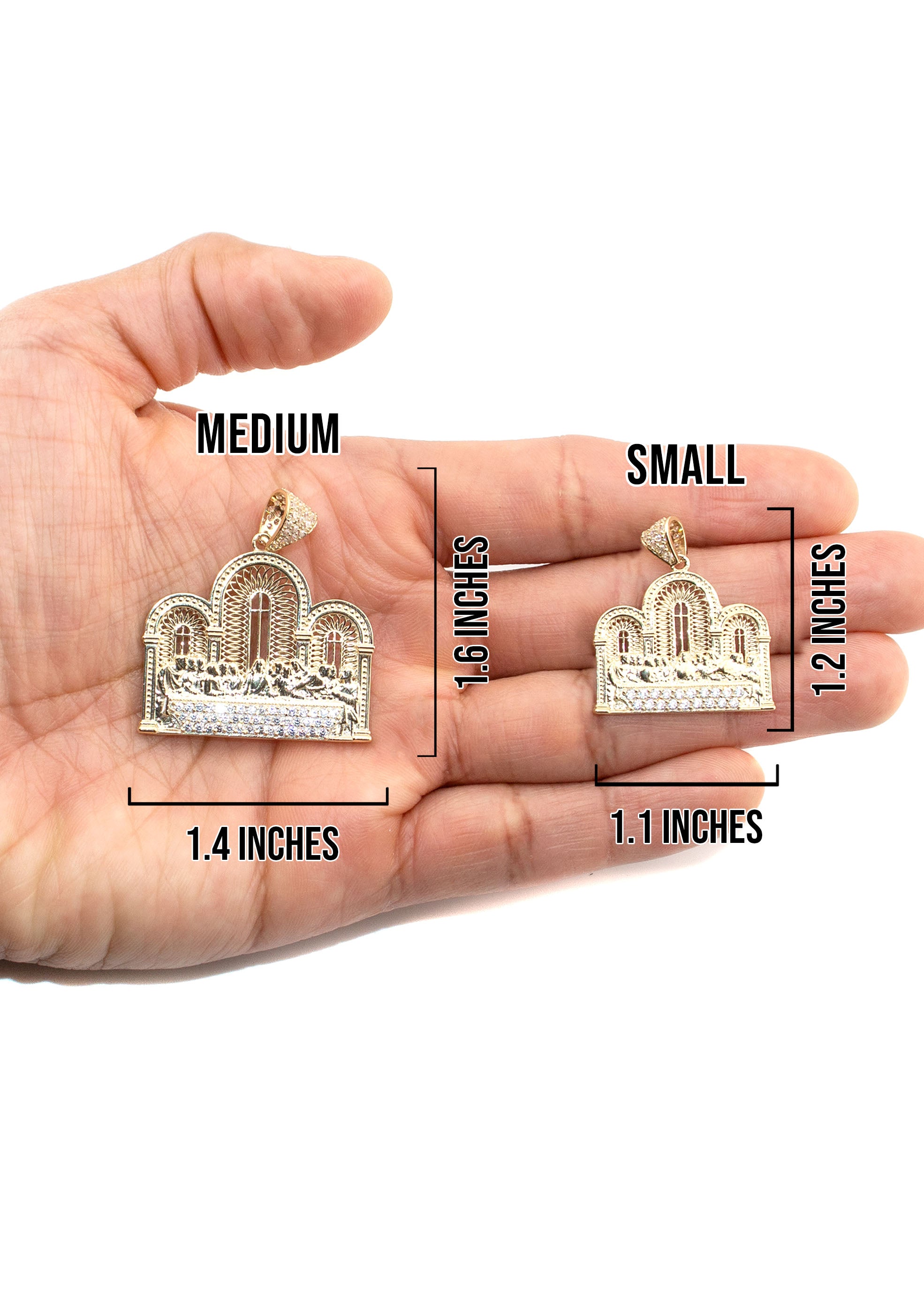 10K Yellow Gold Last Supper Pendant Necklace for Men & Women - Small 8g & Large 16g - Religious Jewelry Gift for Christmas, Baptism & Faith-Based Occasions