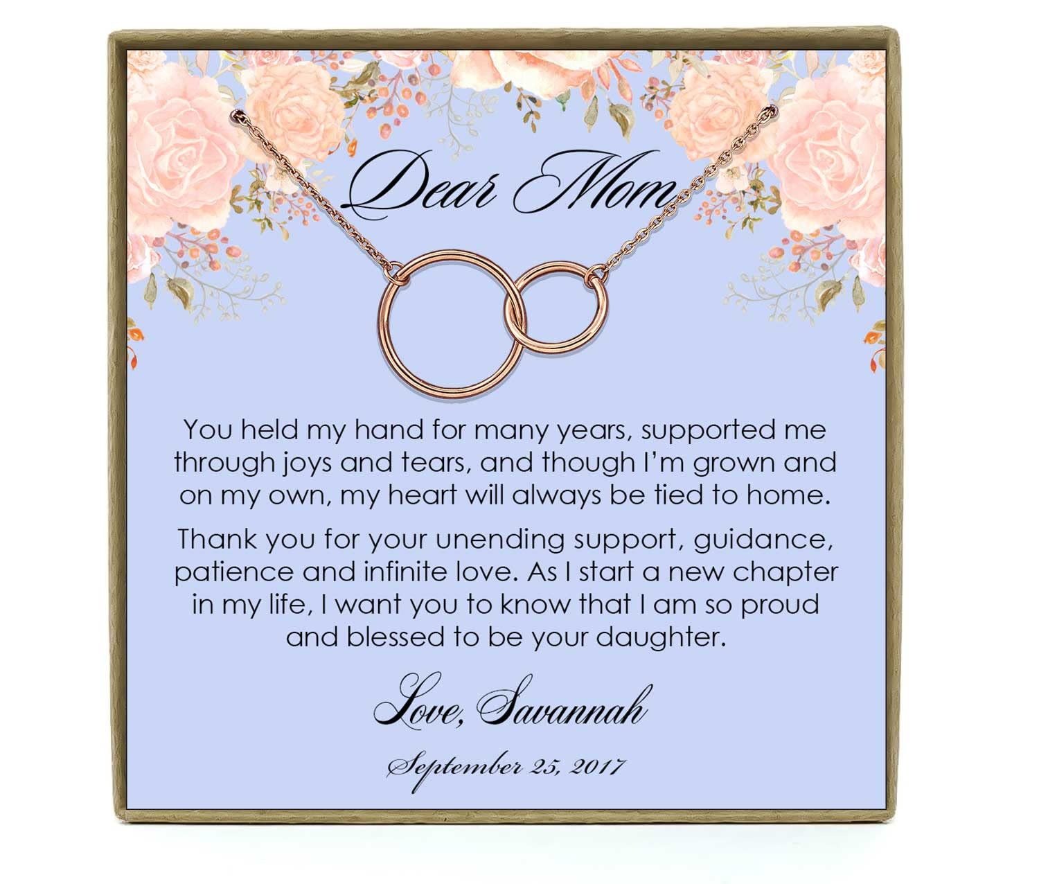 Personalized Mother of the Bride Necklace Gift from Daughter - Rose Gold Interlocking Heart Jewelry for Wedding Day - Perfect for Mother-Daughter Bonding & Special Occasions