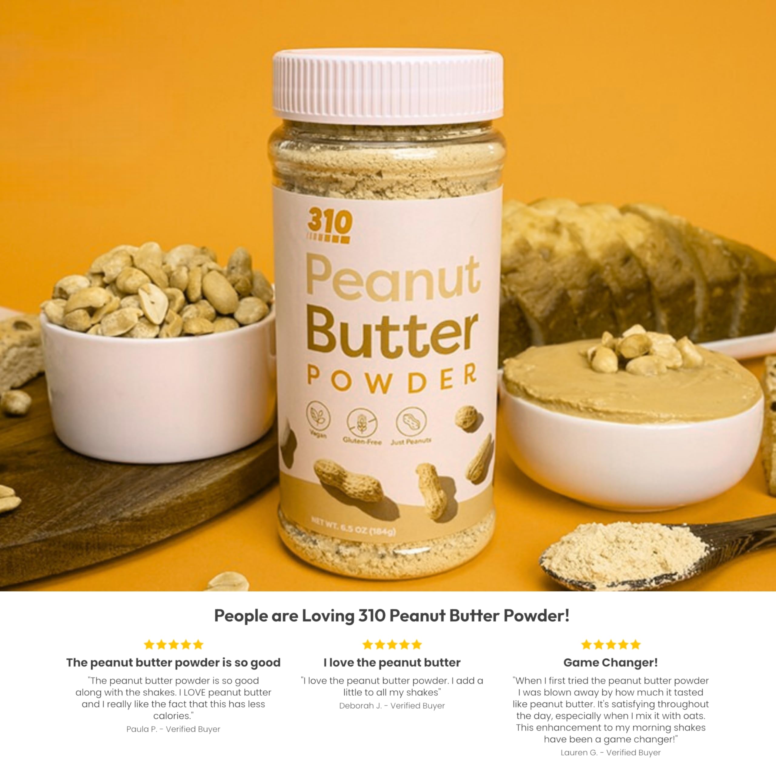 310 Nutrition Powdered Peanut Butter - All Natural, Non-GMO, Gluten-Free Protein Powder (6.5oz) - Perfect for Smoothies, Baking & Healthy Snacks
