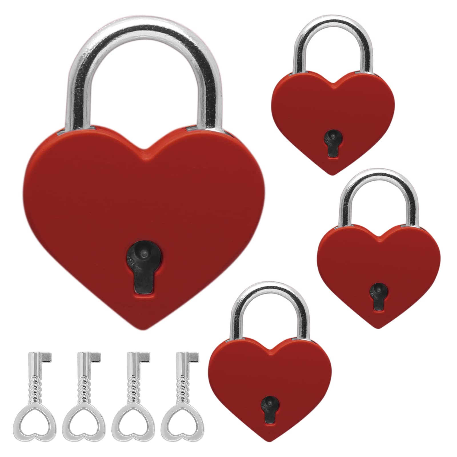 4 Pcs Red Heart-Shaped Padlocks with 2 Keys - Mini Luggage Locks for Suitcases, Backpacks & Travel Bags - Cute Security Locks for Valentine's Gifts, Couples & Romantic Getaways