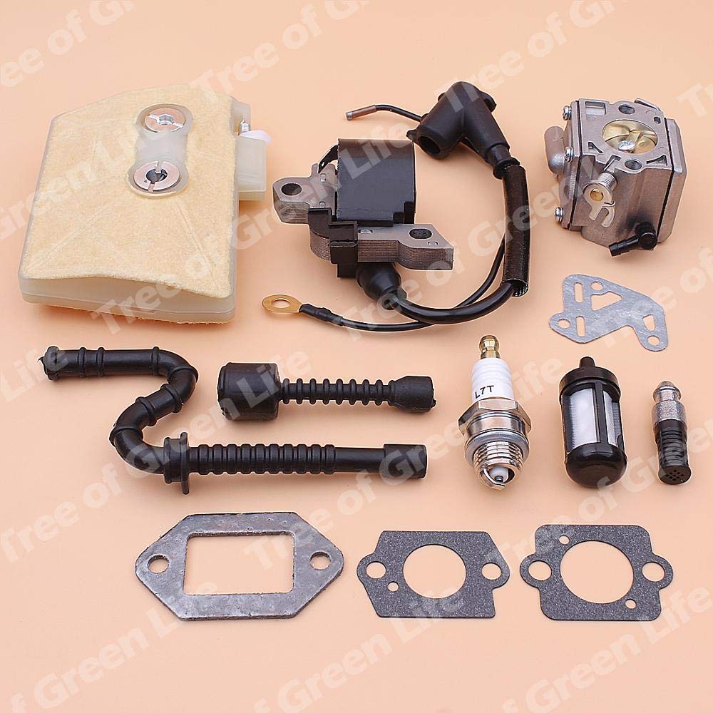 Stihl 038 MS380 MS381 Chainsaw Carburetor Ignition Coil Replacement Parts Kit - Includes Air Filter, Fuel Line, Oil Filter, Spark Plug & Gasket (1119 120 0650) - Perfect for Chainsaw Maintenance & Repair