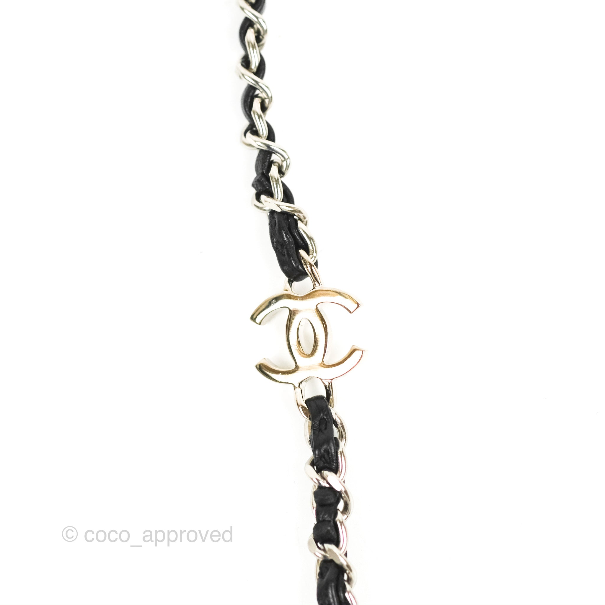 Chanel CC Woven AirPods Necklace in Black Lambskin with Silver Hardware - Stylish Accessory for Music Lovers & Fashion Enthusiasts