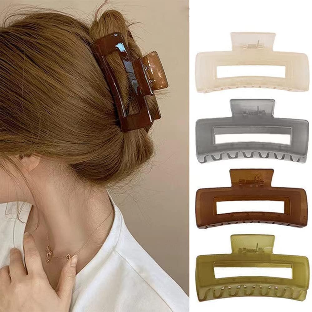 Large Butterfly Hair Claw Clips for Women - Big Jelly Hair Clips for Long Thick Hair (4-Pack) - Perfect for Ponytails, Buns & Everyday Hairstyles