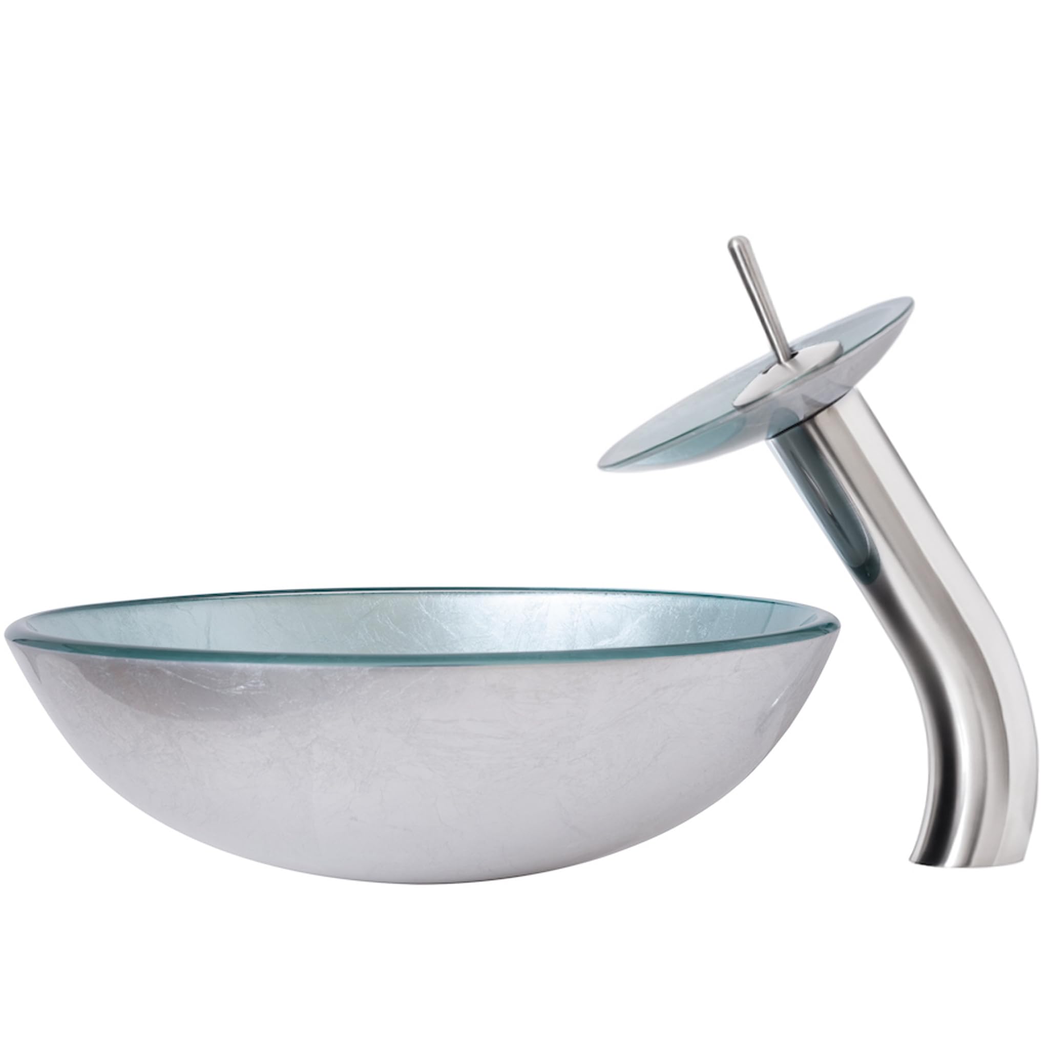 Novatto ARGENTO Modern Glass Vessel Bathroom Sink Set with Brushed Nickel Faucet - Perfect for Bathroom Vanity, Powder Room, and Luxury Home Decor