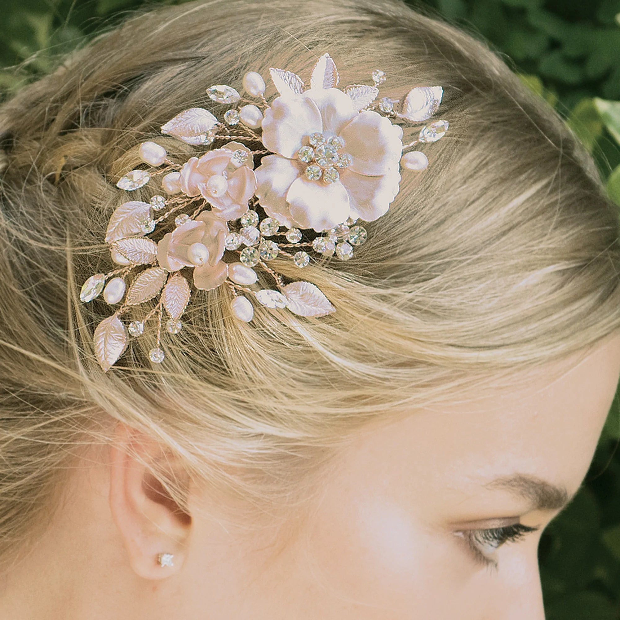 Elegant Floral Wedding Hair Clip - Rose Gold with Swarovski Crystals & Freshwater Pearls | Bridal Hair Accessories for Weddings, Prom, Parties & Special Occasions
