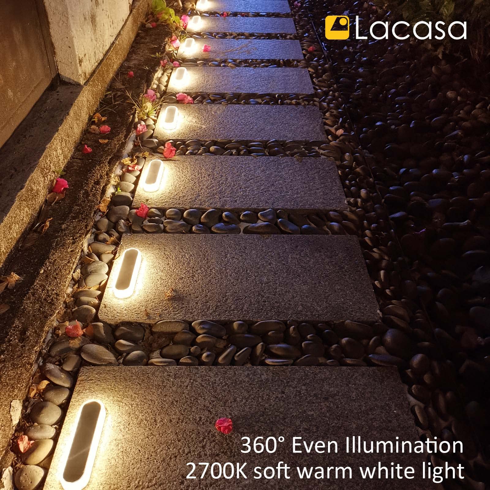 Lacasa 4 Pack Solar Deck Lights - 40LM LED Step Lights, Warm White 2700K, IP68 Waterproof, Auto On/Off - Perfect for Garden, Stairs, Driveway, Pathway & Dock Lighting (Solar Powered Outdoor In-Ground Lights)