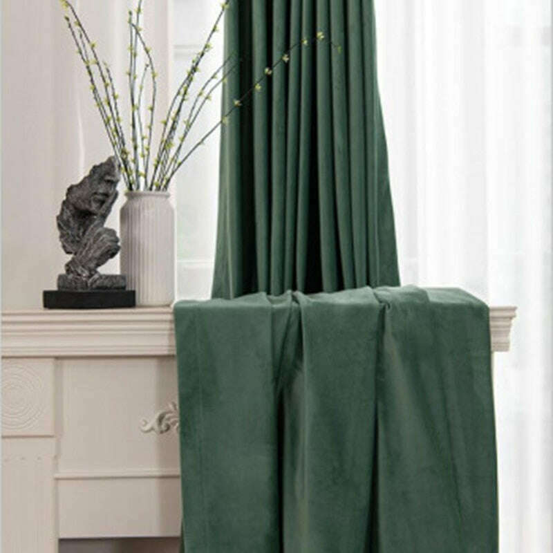 Luxury Plain Velvet Curtains for Living Room - Pea Green Blackout Drapes, Thermal Insulated Window Treatments for Bedroom & Home Decor