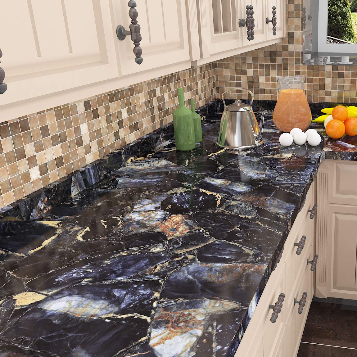 Livelynine Black and Gold Marble Contact Paper - 197
