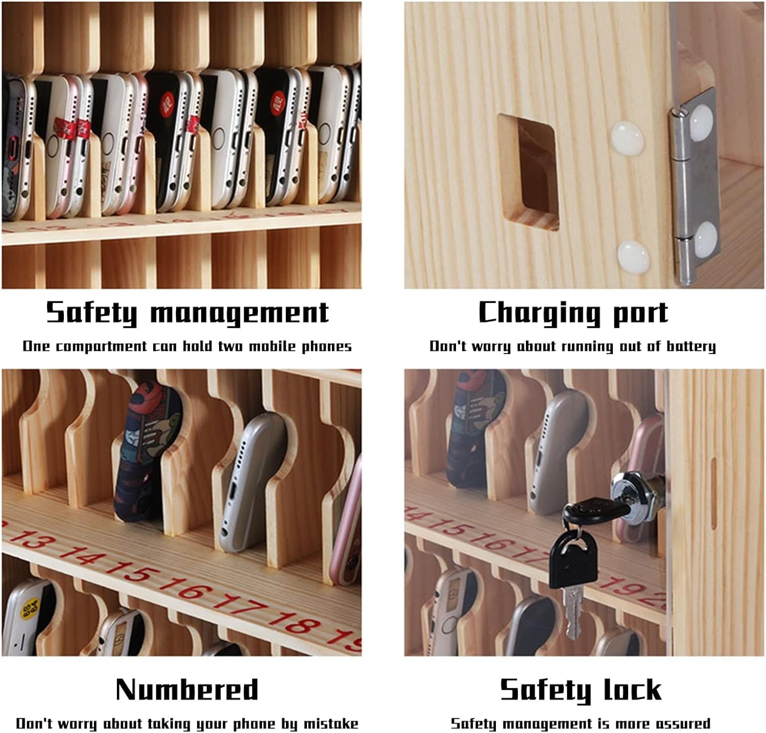 Secure Wall-Mounted Cell Phone Locker Cabinet with Keys - 70 Slot Organizer for School, Office & Classroom - Durable Phone Storage Solution for Students & Employees
