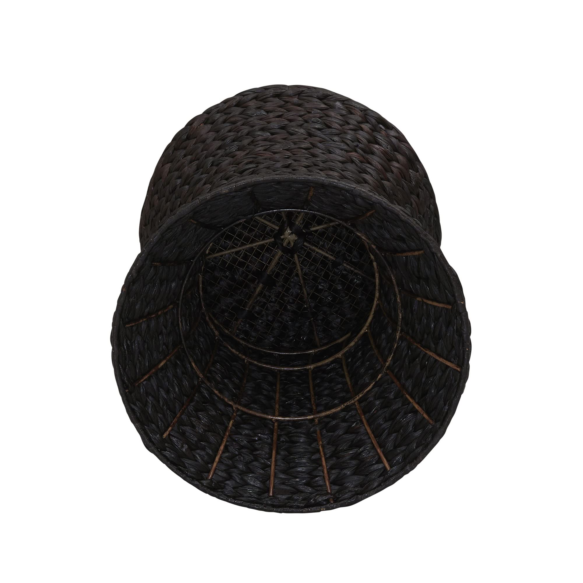 Handwoven Water Hyacinth Wicker Stool - Hourglass Shape Black Boho Side Table | Natural Rattan Footstool for Living Room, Bedroom, Patio & Outdoor Decor