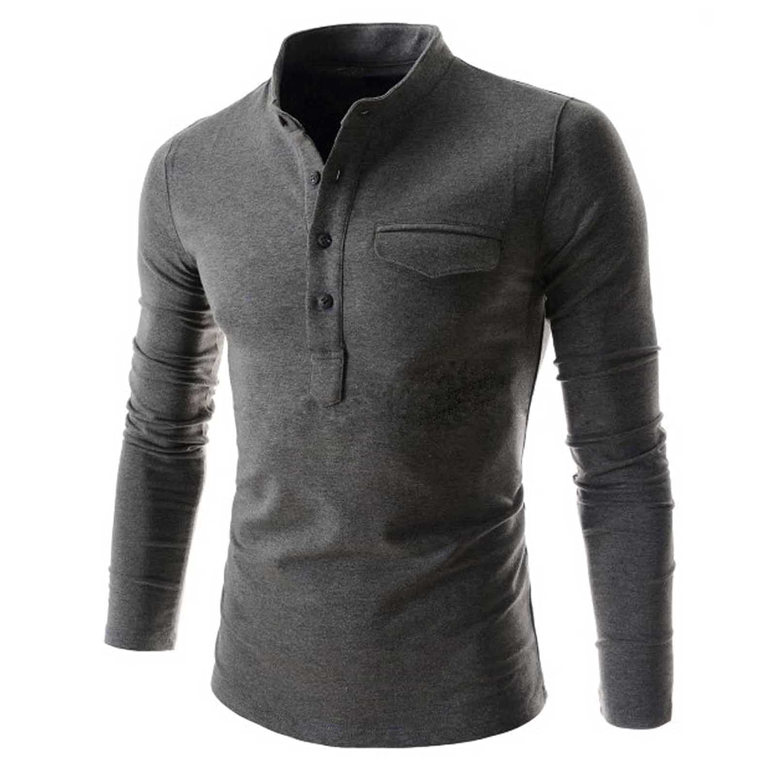 WUAI Men's Cotton Linen Shirt - Henley V-Neck Long Sleeve Top for Beach, Yoga & Summer | Lightweight Breathable Banded Collar Shirt for Casual Wear & Outdoor Activities