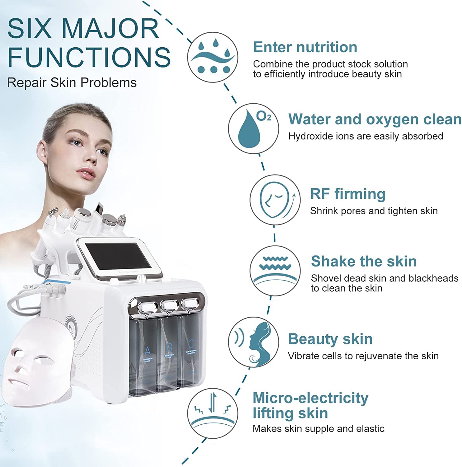 My's Beauty 7-in-1 Hydrogen Oxygen Facial Machine - Diamond Microdermabrasion, LED Mask & HydraFacial Bubble Cleansing for Skin Rejuvenation | At-Home Spa & Professional Skincare Treatment