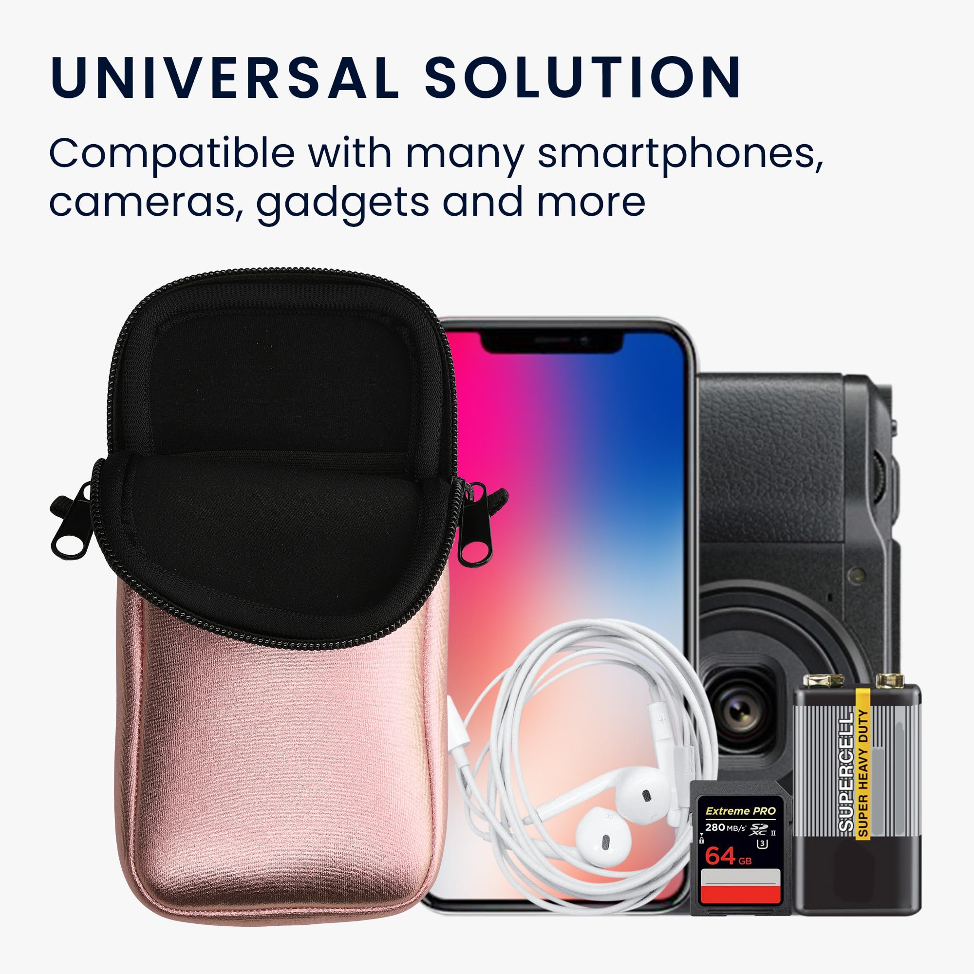 kwmobile Neoprene Phone Pouch XL for iPhone 15 Pro Max/Samsung Galaxy S23 Ultra (6.7-6.8 Inch) - Waterproof Universal Cell Phone Case with Adjustable Neck Strap & Secure Zipper - Metallic Rose Gold - Perfect for Running, Travel & Outdoor Activities