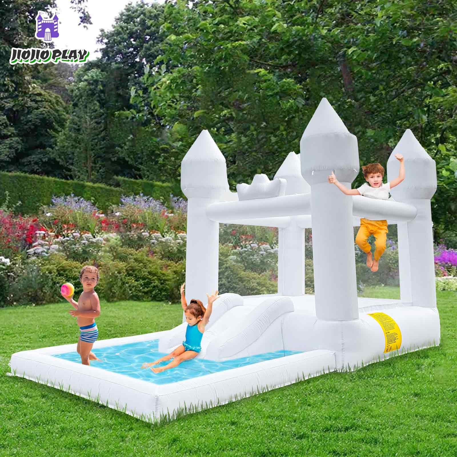 12.5FT Inflatable White Bounce House with Slide - Large Bouncy Castle for Kids & Adults | Outdoor Birthday Party, Wedding Decorations | Includes Blower (Great for Backyard, Park, and Carnival Events)