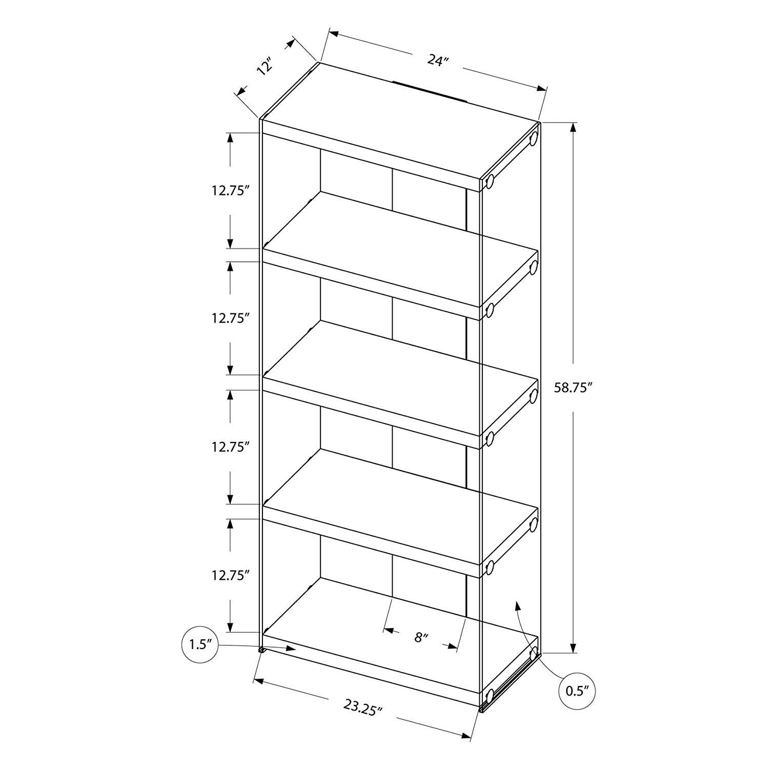 Monarch Specialties 5-Shelf Bookcase - Modern Etagere Bookshelf with Tempered Glass Frame, 60 Inches Tall in White - Perfect for Living Room, Office & Library Storage