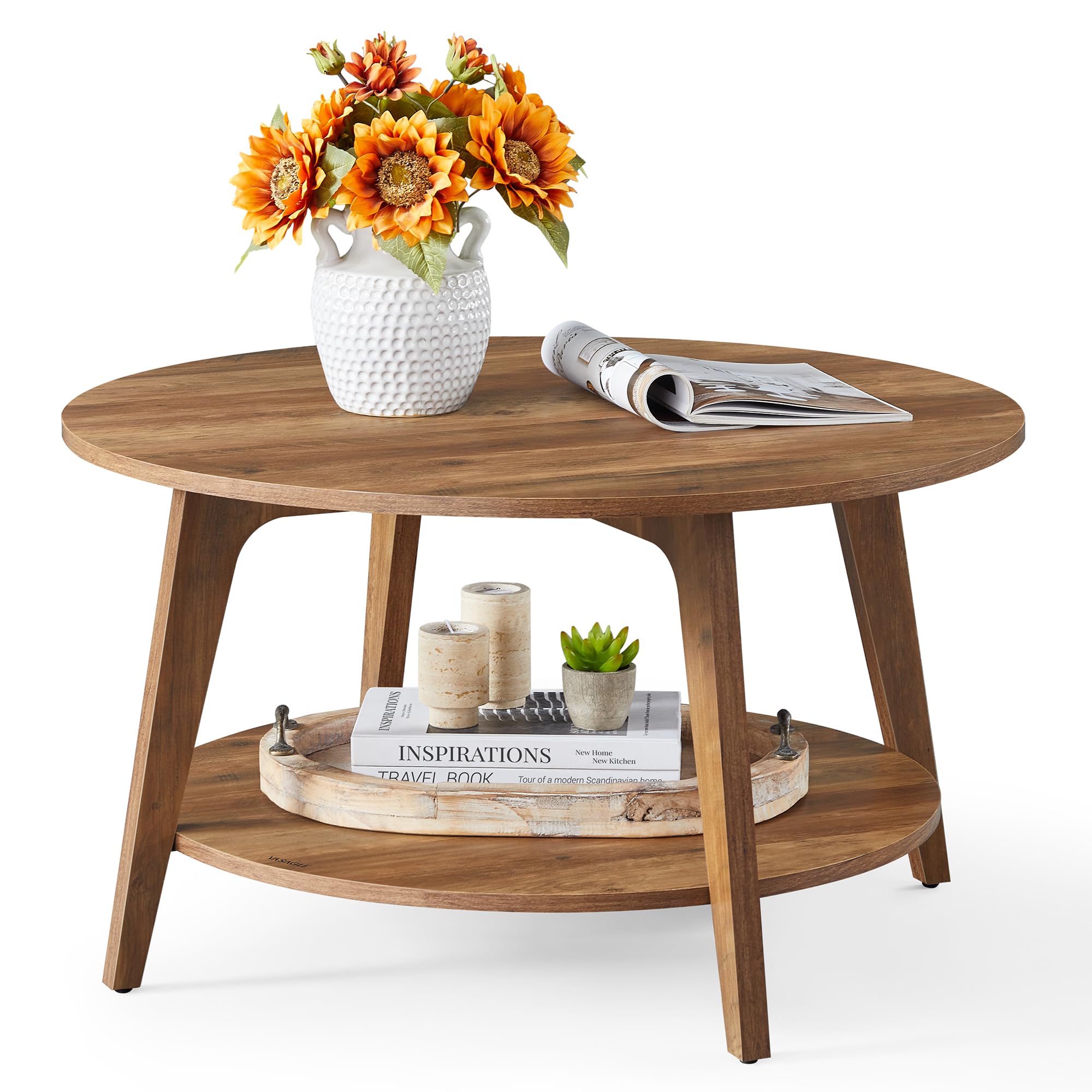 VASAGLE 2-Tier Round Coffee Table with Storage Shelf, 31.5