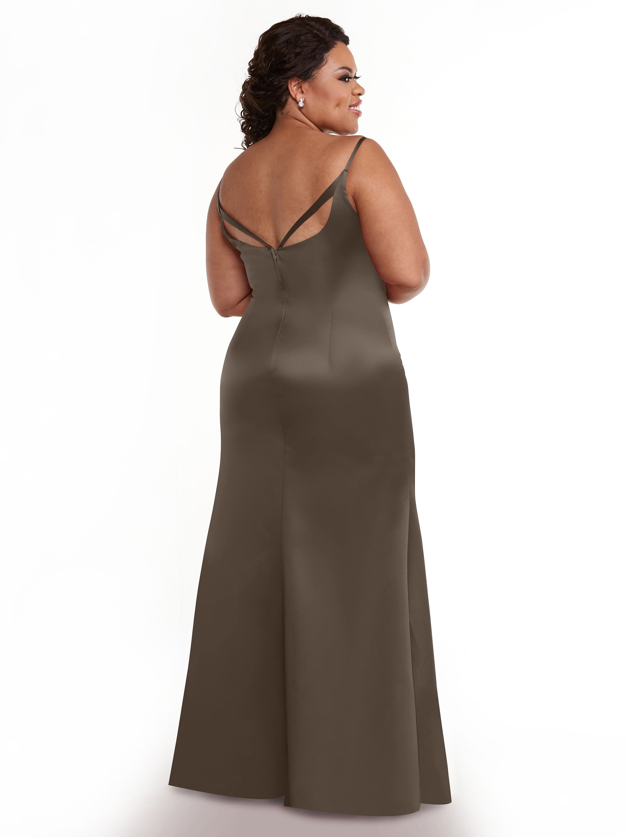 Elegant 80132 Fit and Flare Satin Bridesmaid Dress with High Slit - Perfect for Weddings, Prom, and Formal Events