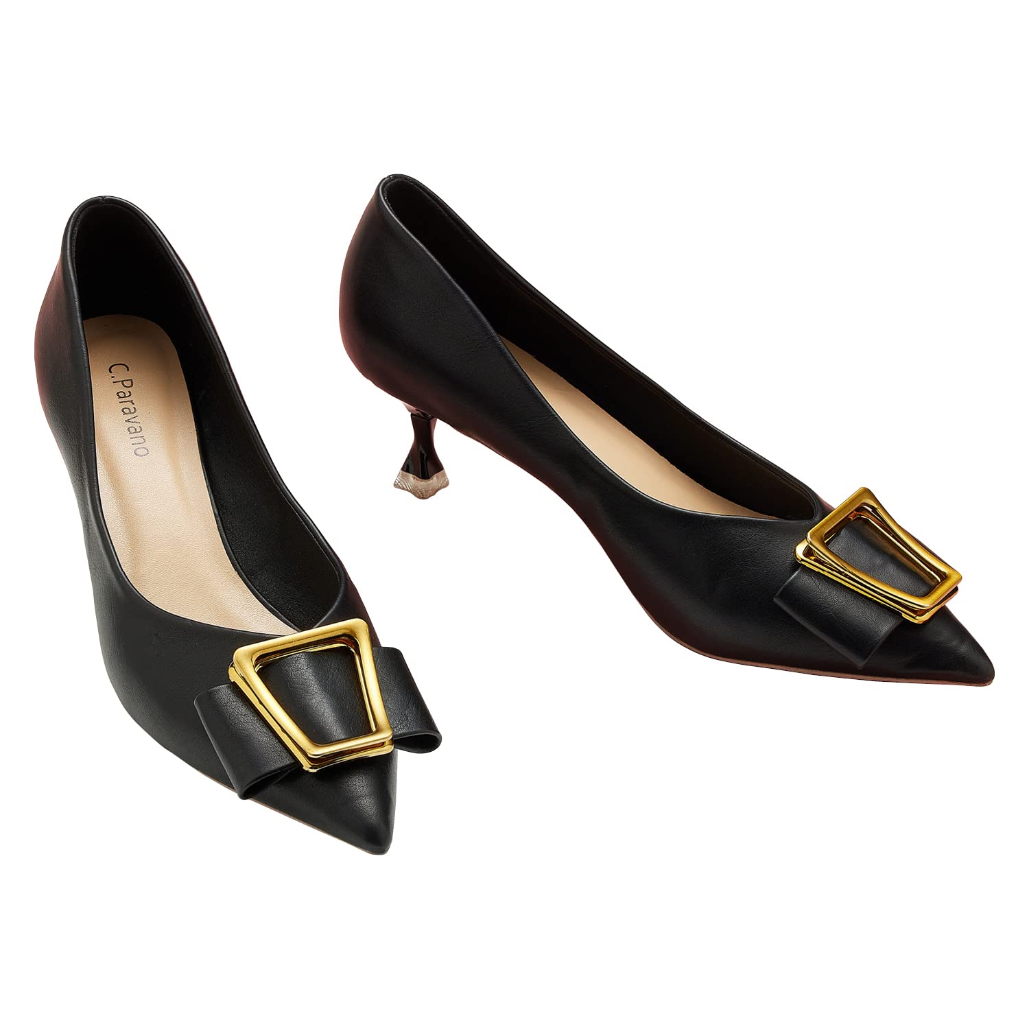 C.PARAVANO Women's Low Heel Pumps - Black & Red Kitten Heels for Work, Party & Formal Occasions | Comfortable Short Heels for Women | Office, Wedding & Evening Wear
