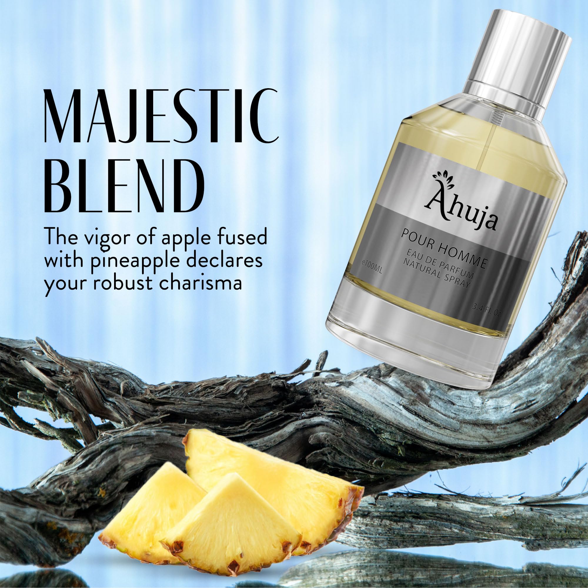 AHUJA Pour Homme Eau de Parfum for Men 3.4 oz | Long Lasting Citrus & Fruity Cologne | Luxury Men's Fragrance Gift Set | Perfect for Date Night, Office & Special Occasions