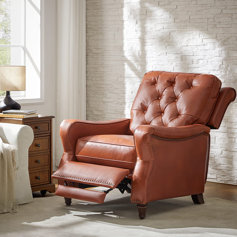 Myria Genuine Leather Nailhead Recliner Chair - Modern Living Room Furniture with Tufted Back and Padded Armrests | Perfect for Home Theater, Gaming, and Relaxation