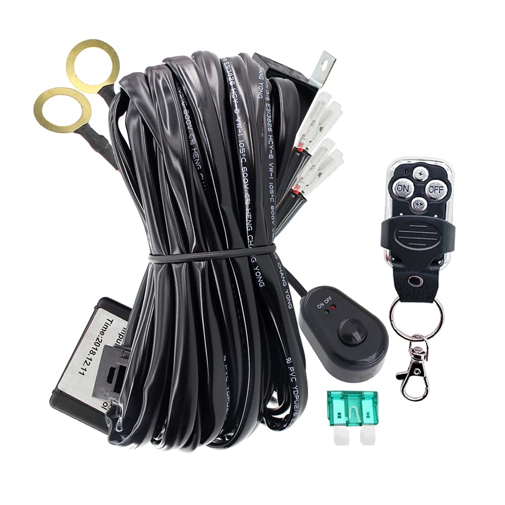 12V 40A LED Light Bar Wiring Harness Kit with Remote Switch & Relay - 14AWG Core Cable, 2 Leads - Perfect for Car Fog Lights, Off-Road Driving Lights, Work Lights & Truck Light Bars