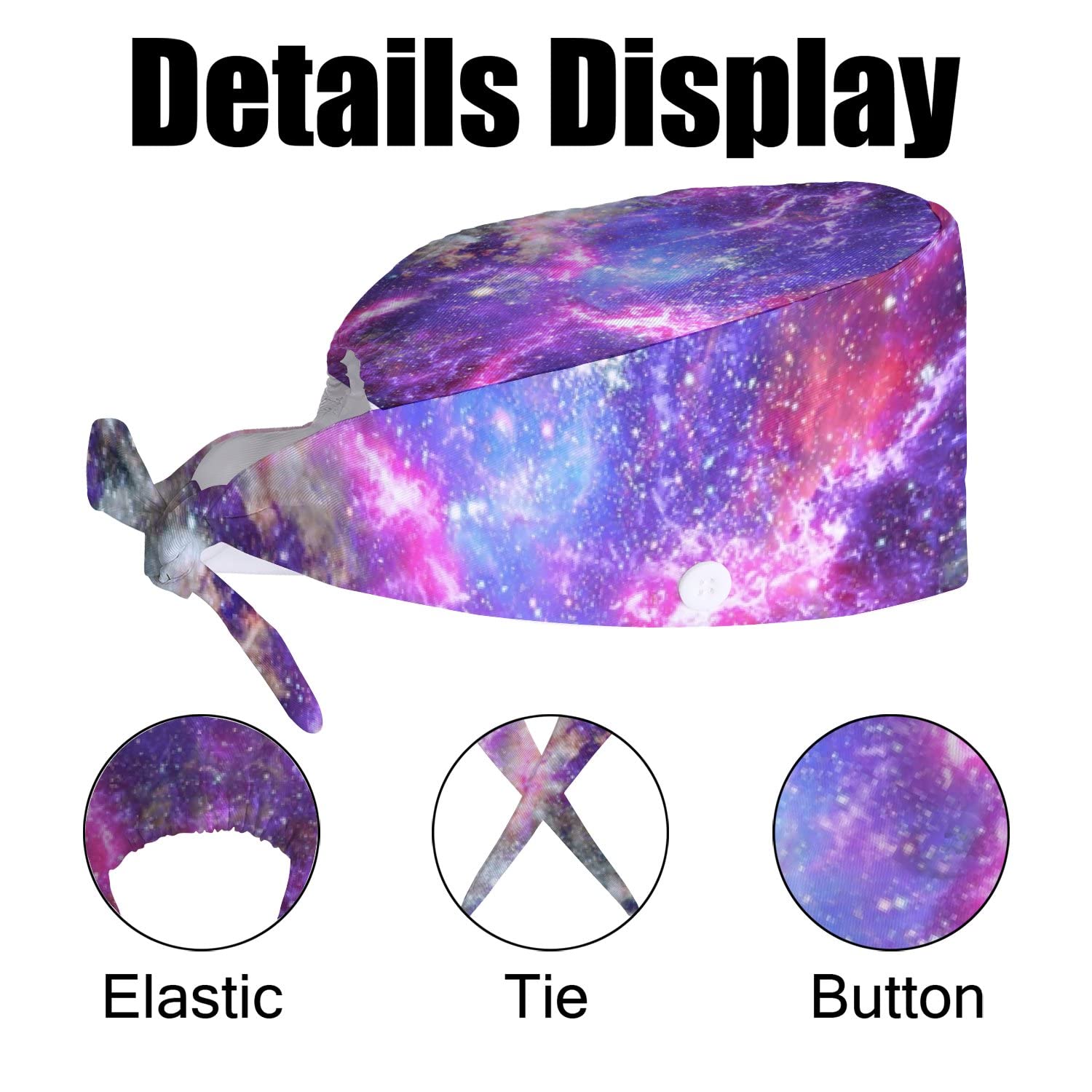 Adjustable Tie-Back Work Cap with Buttons & Sweatband - Space Nebula Galaxy Design Unisex Hat for Men & Women | Perfect for Outdoor Work, Hiking & Casual Wear