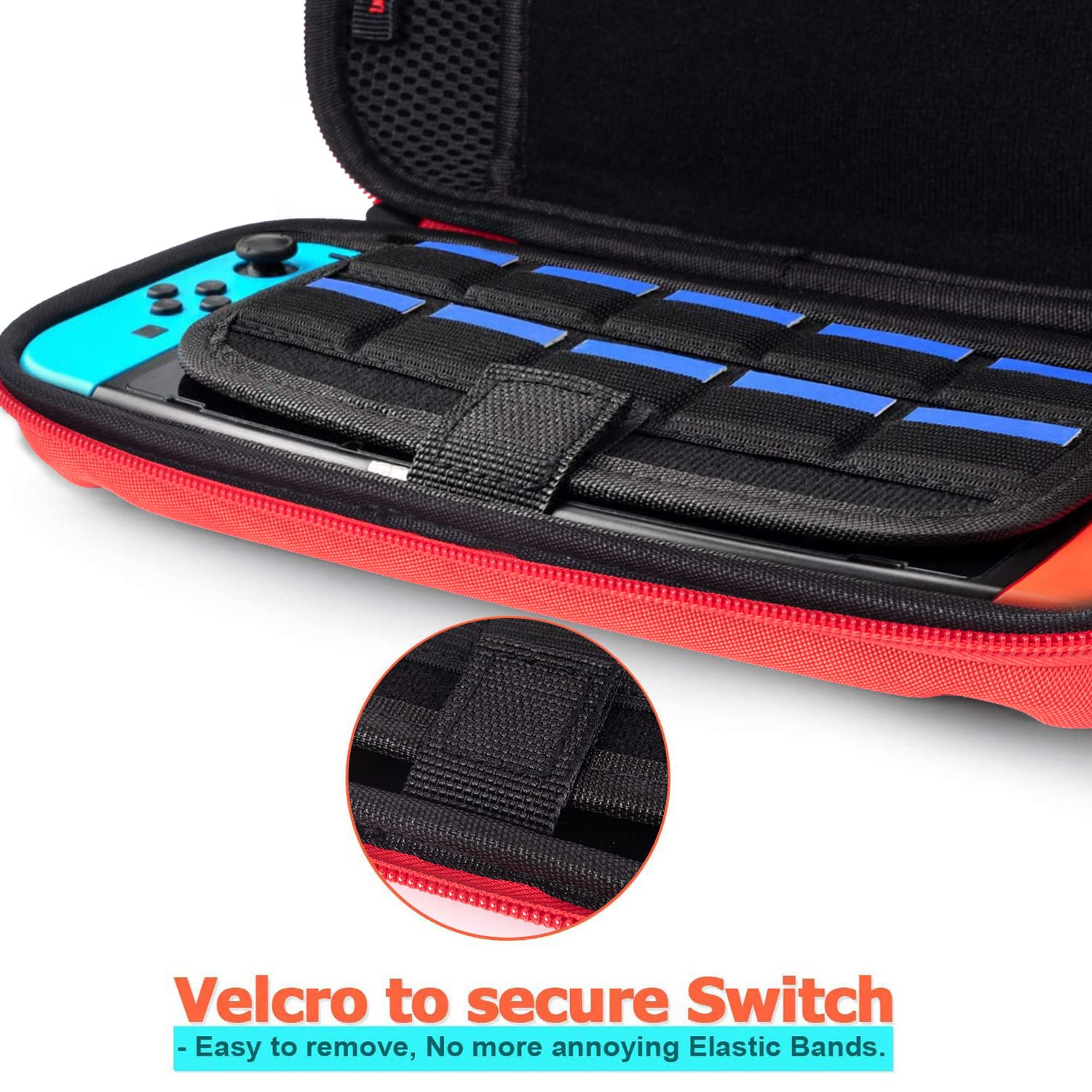 Premium Hard Shell Nintendo Switch Carrying Case - Compatible with Switch & OLED Models, Holds Console, AC Charger & 20 Game Cartridges - Durable Travel Pouch for Gaming On-The-Go (Red) - Perfect for Commuting, Travel & Outdoor Gaming Protection
