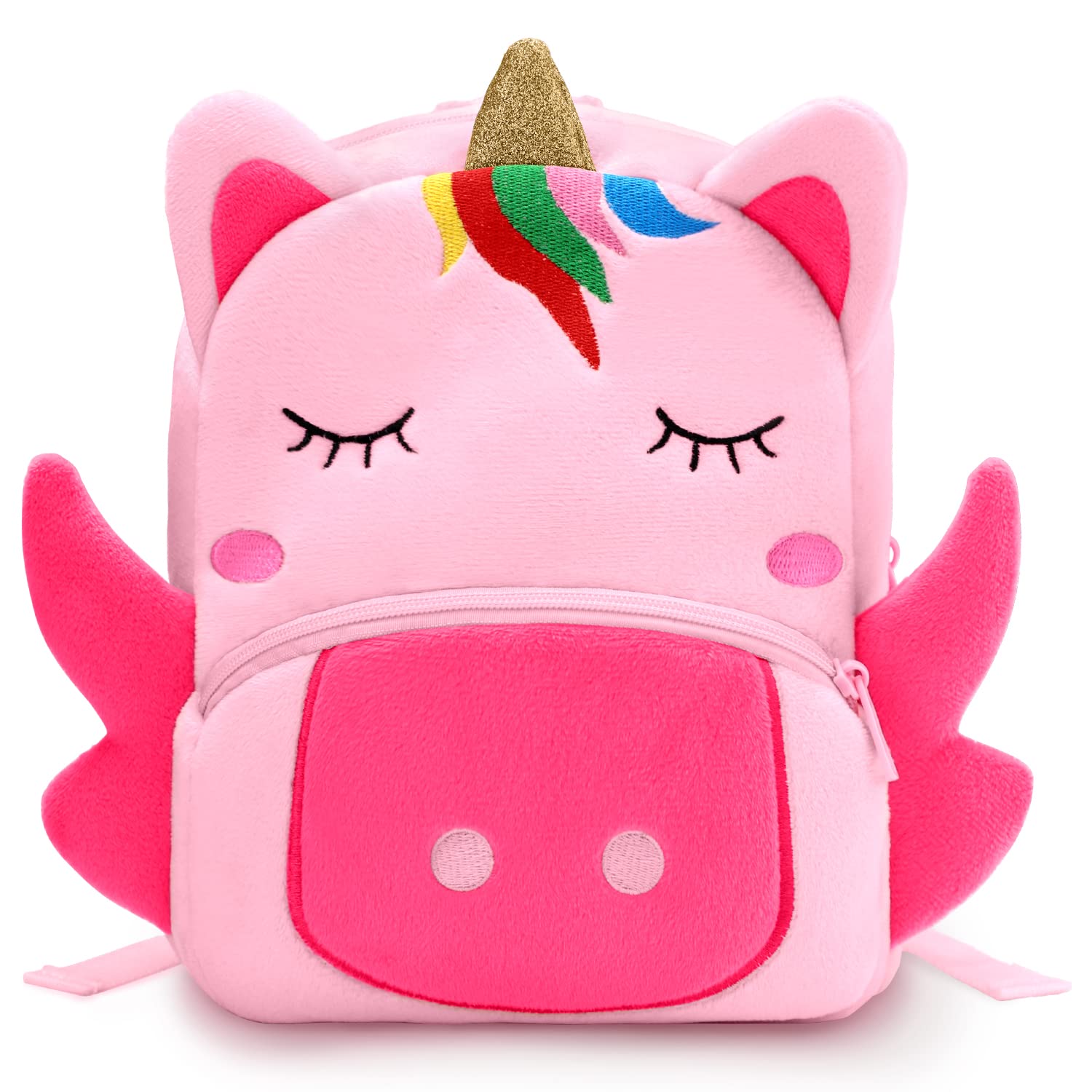 Cute Unicorn Plush Backpack for Toddlers - Soft Animal Bookbag for Boys & Girls Ages 3+, Pink Mini Travel Backpack for Preschool, Daycare & Outdoor Adventures