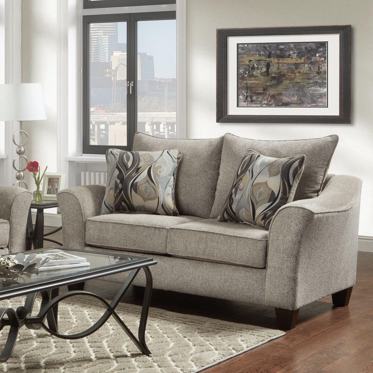 Camero Platinum Fabric Pillowback Loveseat - Comfortable Two-Seater Sofa for Living Room, Lounge & Small Spaces - Perfect for Relaxing, Reading & Entertaining Guests