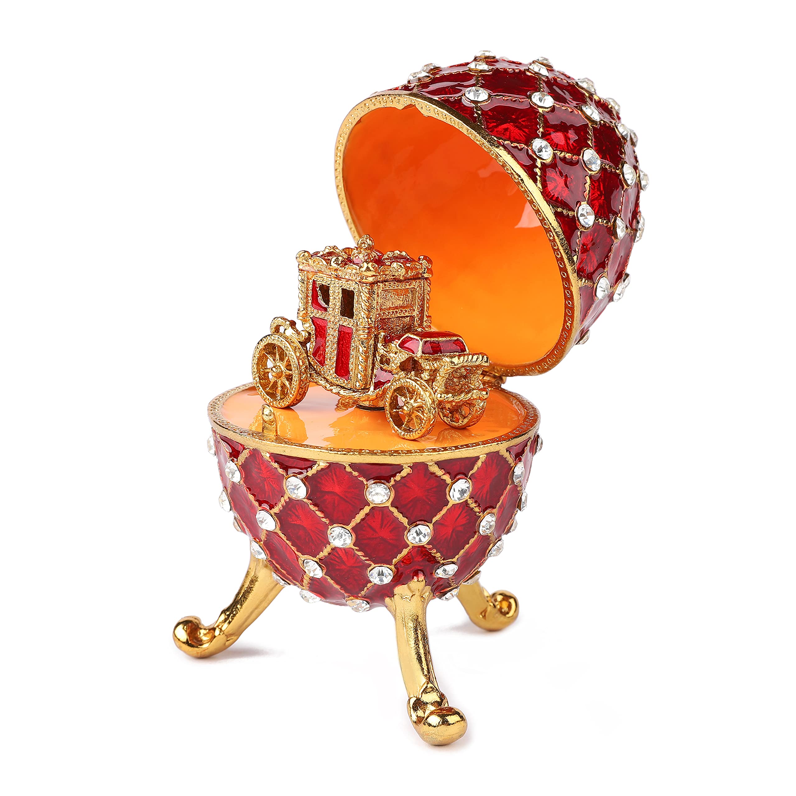 Vintage Red Imperial Easter Egg Collectible with Mini Royal Carriage - Unique Easter Gift for Collectors, Home Decor, Holiday Display & Easter Basket Stuffers