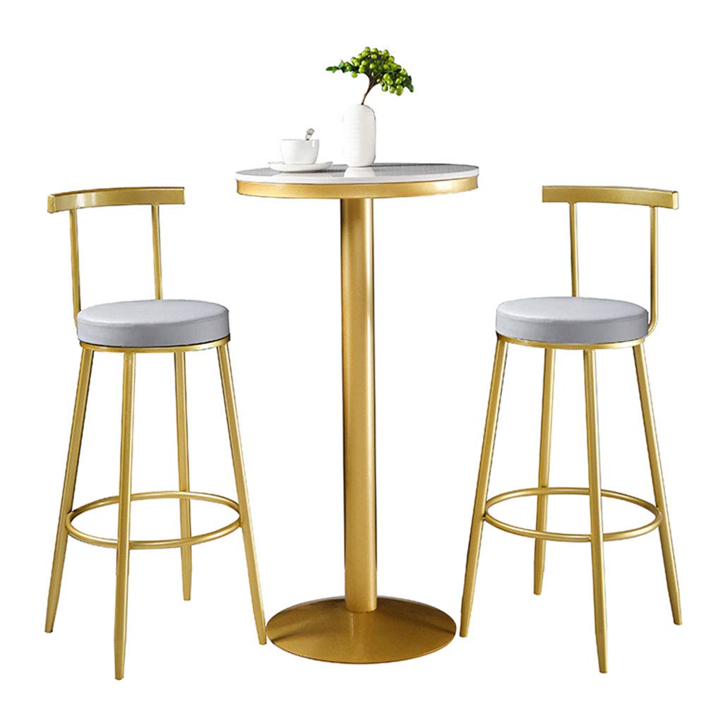 Round Marble Bar Table with Golden Metal Base - Easy to Install Kitchen Island or Living Room Counter Height Table - Perfect for Small Spaces, Breakfast Nook, and Home Entertaining