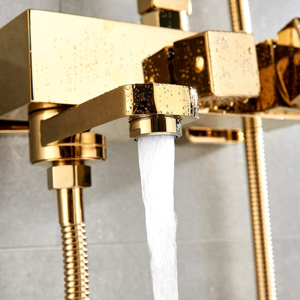 Luxury Gold Brass Bathroom Faucet Mixer Tap Set - Wall Mounted Rainfall Shower Head & Bathtub Faucet - Modern Bathroom Upgrade for Spa-Like Experience | Perfect for Master Bath, Guest Bath & Luxury Hotel Renovations