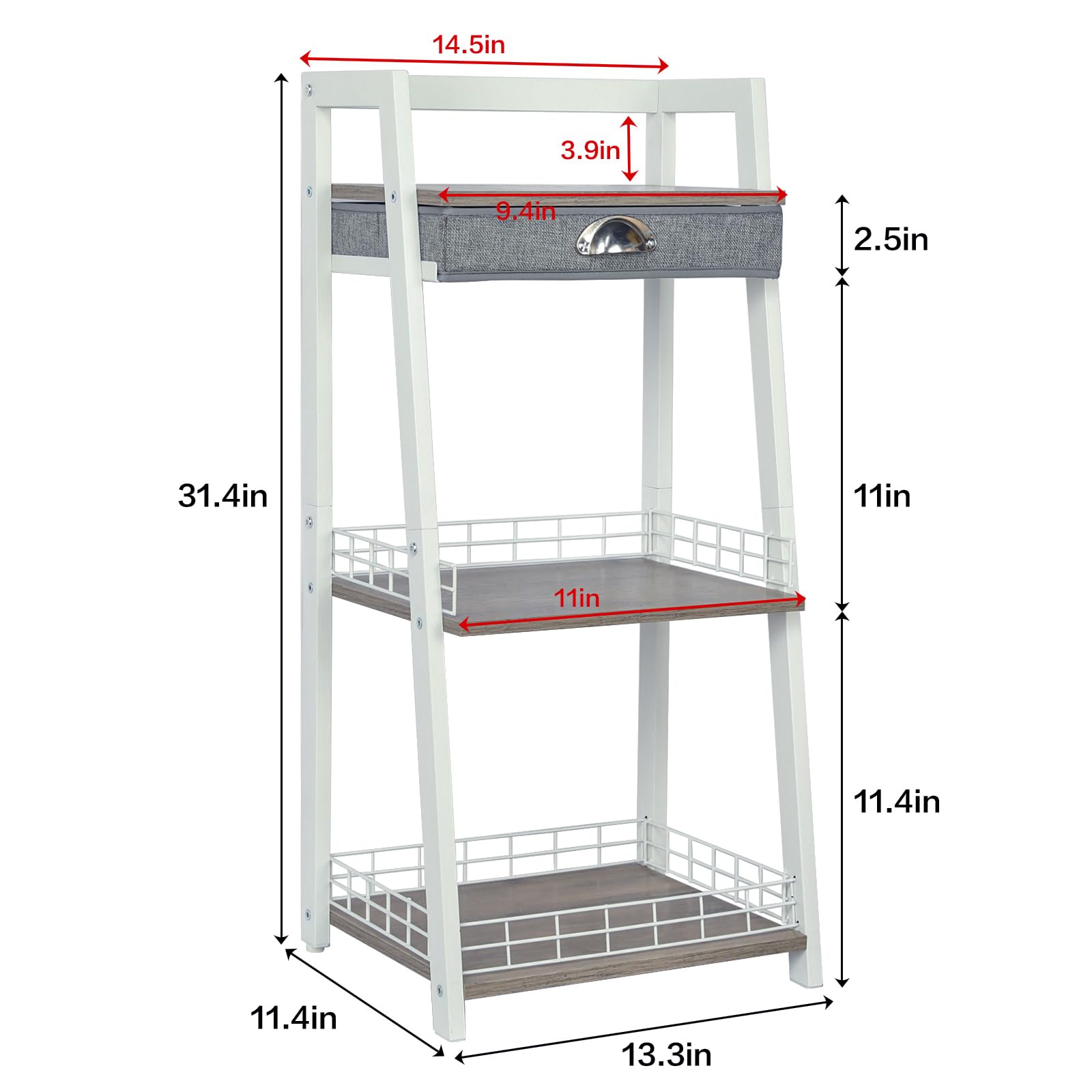 Keomaisyto 3-Tier Bathroom Ladder Shelf with Drawer - Freestanding Storage Shelf for Bathroom, Living Room, Balcony - Space-Saving Organizer for Towels, Plants & Decor (White) - Perfect for Small Spaces & Home Organization