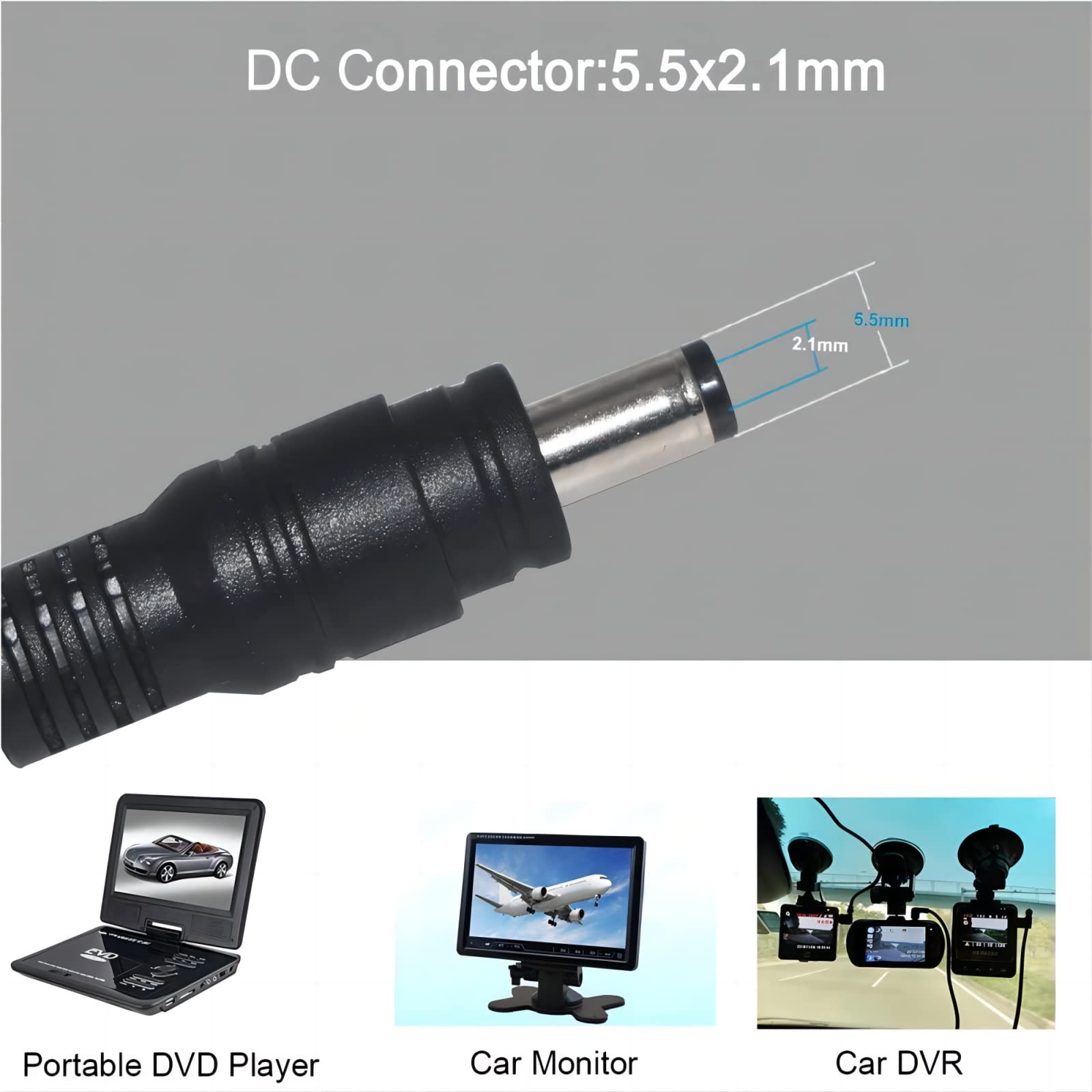 KUNCAN DC 5.5x2.1mm Male to Alligator Clips 12V Battery Charger Cable - 5FT Heavy Duty Extension Cord for Car Battery Charging, Power Supply, Auto Accessories & DIY Electronics Projects
