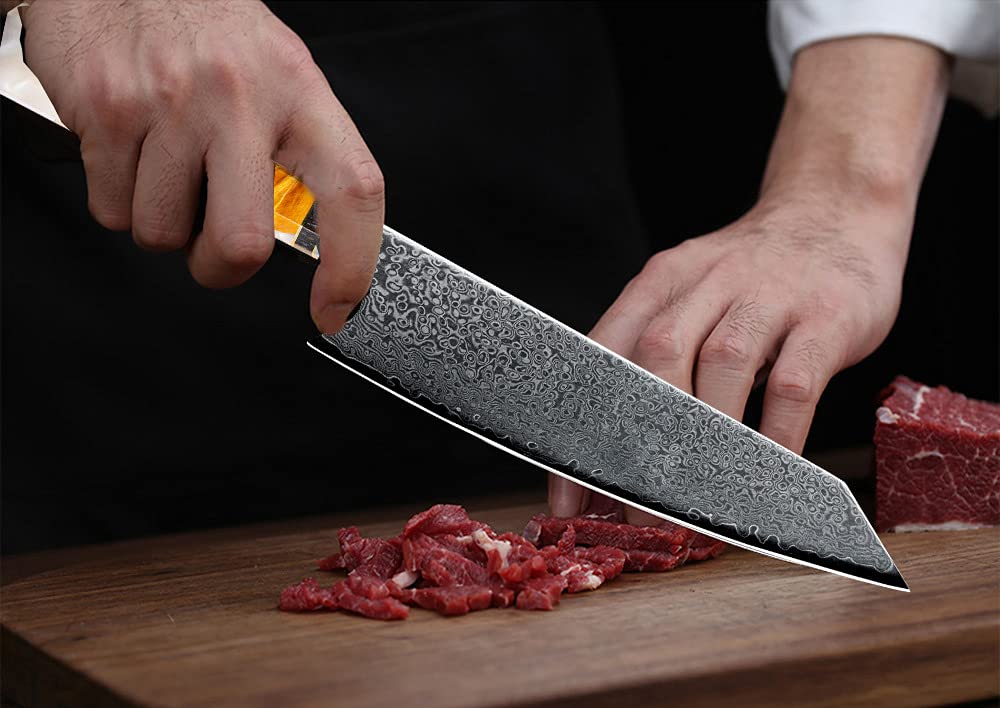Premium 8 Inch Damascus Steel Japanese Chef Knife - Handcrafted with Stabilized Wood Resin Octagonal Handle - Perfect for Slicing, Dicing & Professional Cooking