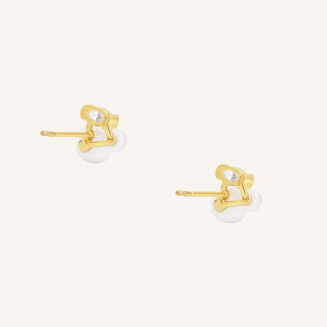 Pia Pearl Stud Earrings for Women - 14K Gold Plated Elegant Pearl Earrings - Perfect for Weddings, Parties & Everyday Wear